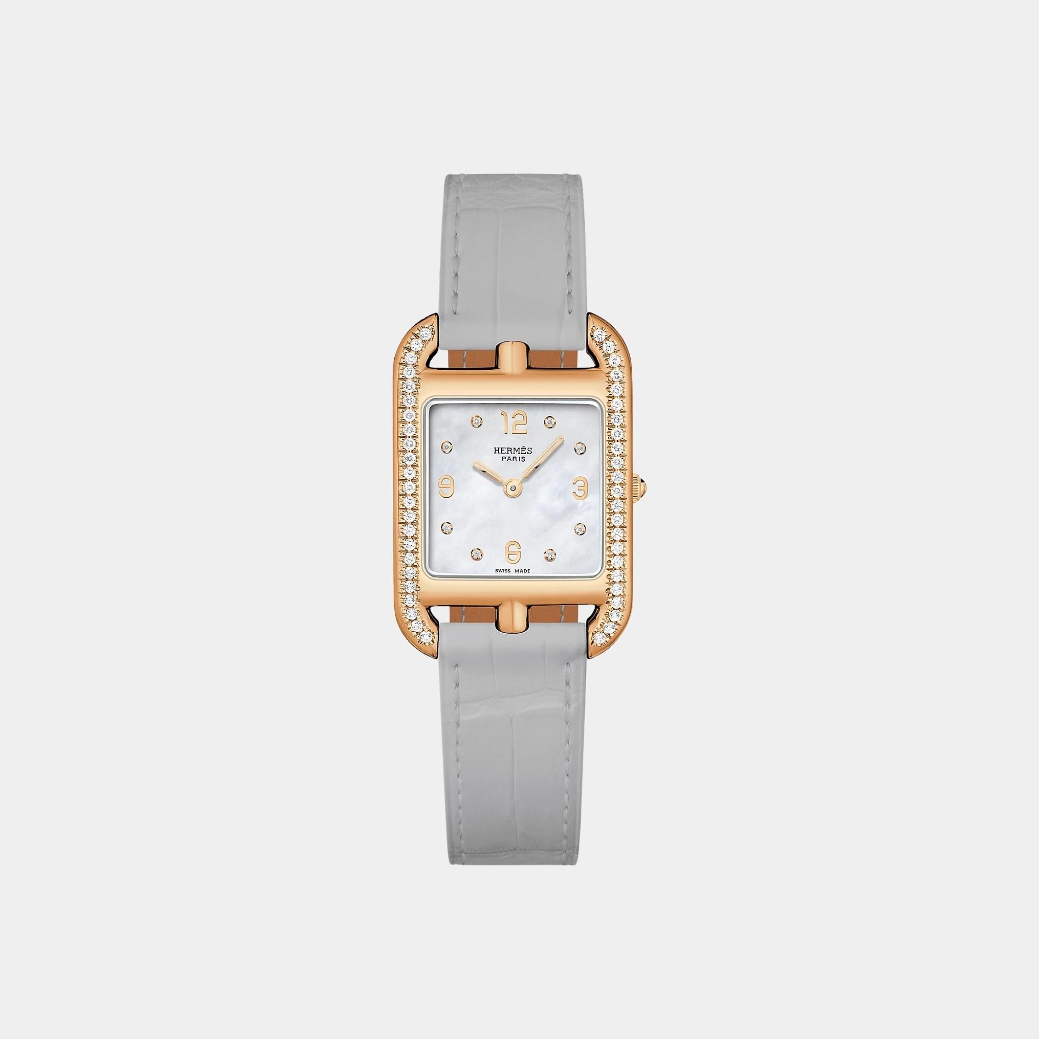 Hermes Cape Cod 31 mm Set-In Rose Gold With Gray Alligator Strap