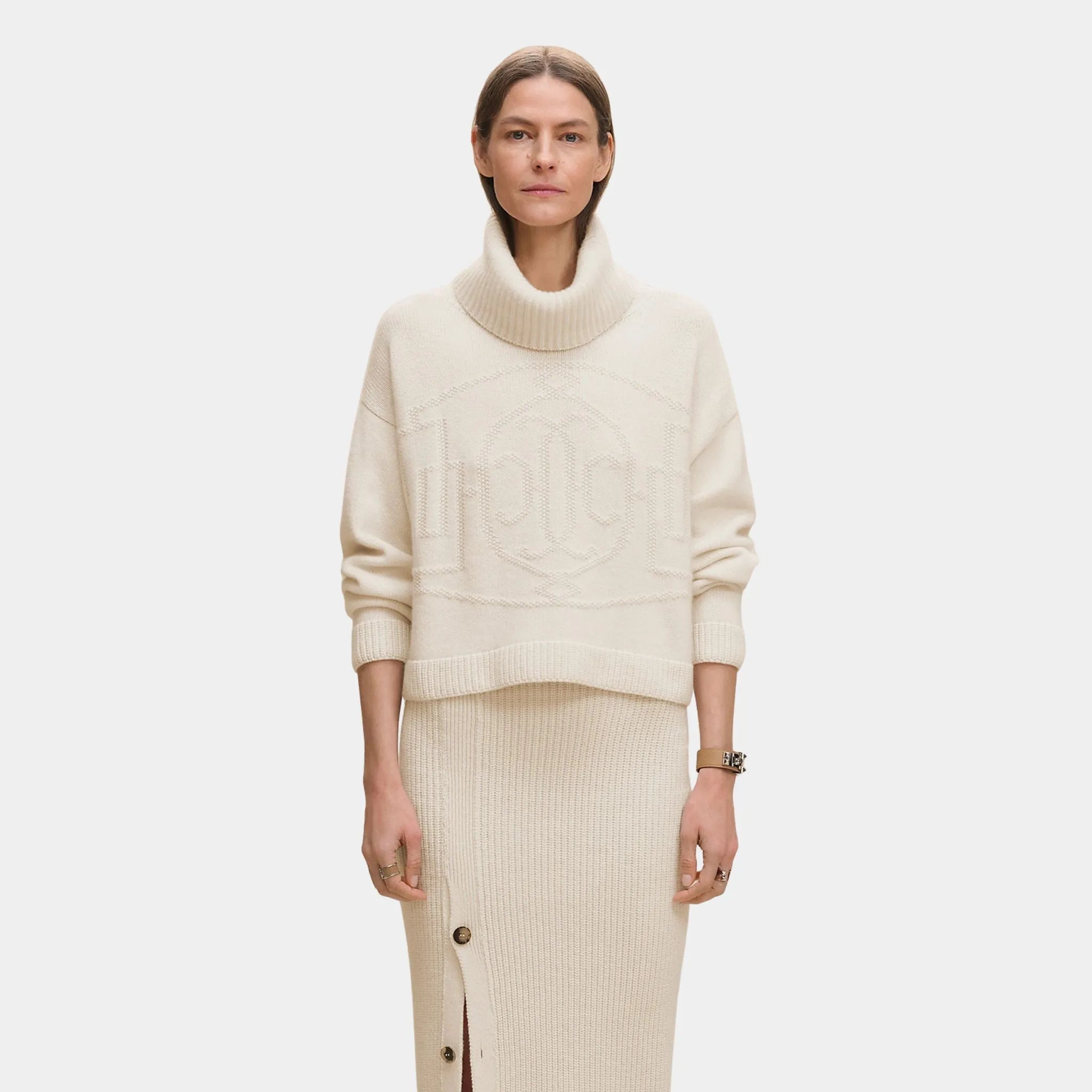 Hermes Cashmere H Lift Long-sleeve Sweater, Blanc Naturel, Front