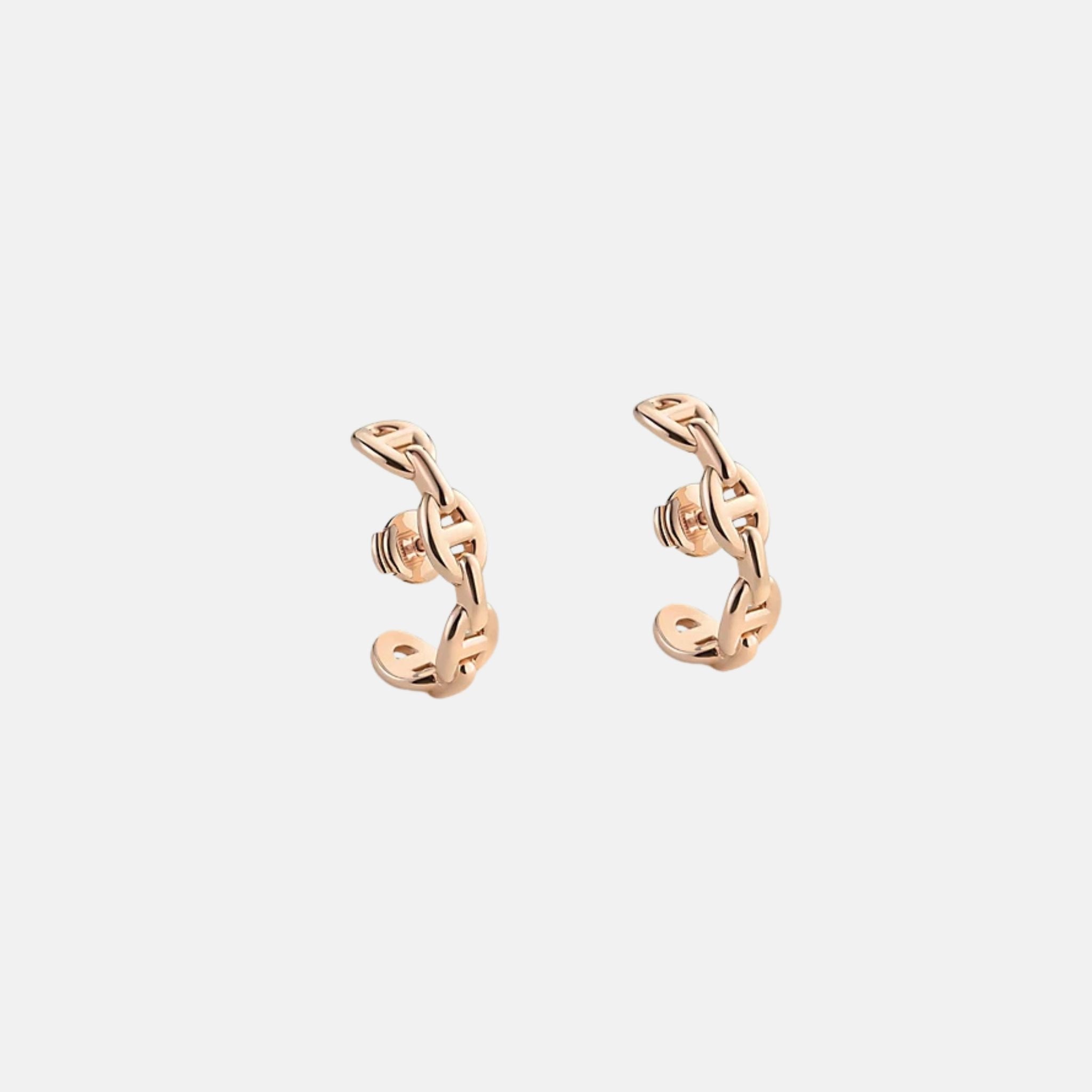 Hermes Chained Anchor Chain Earrings Rose Gold, Front