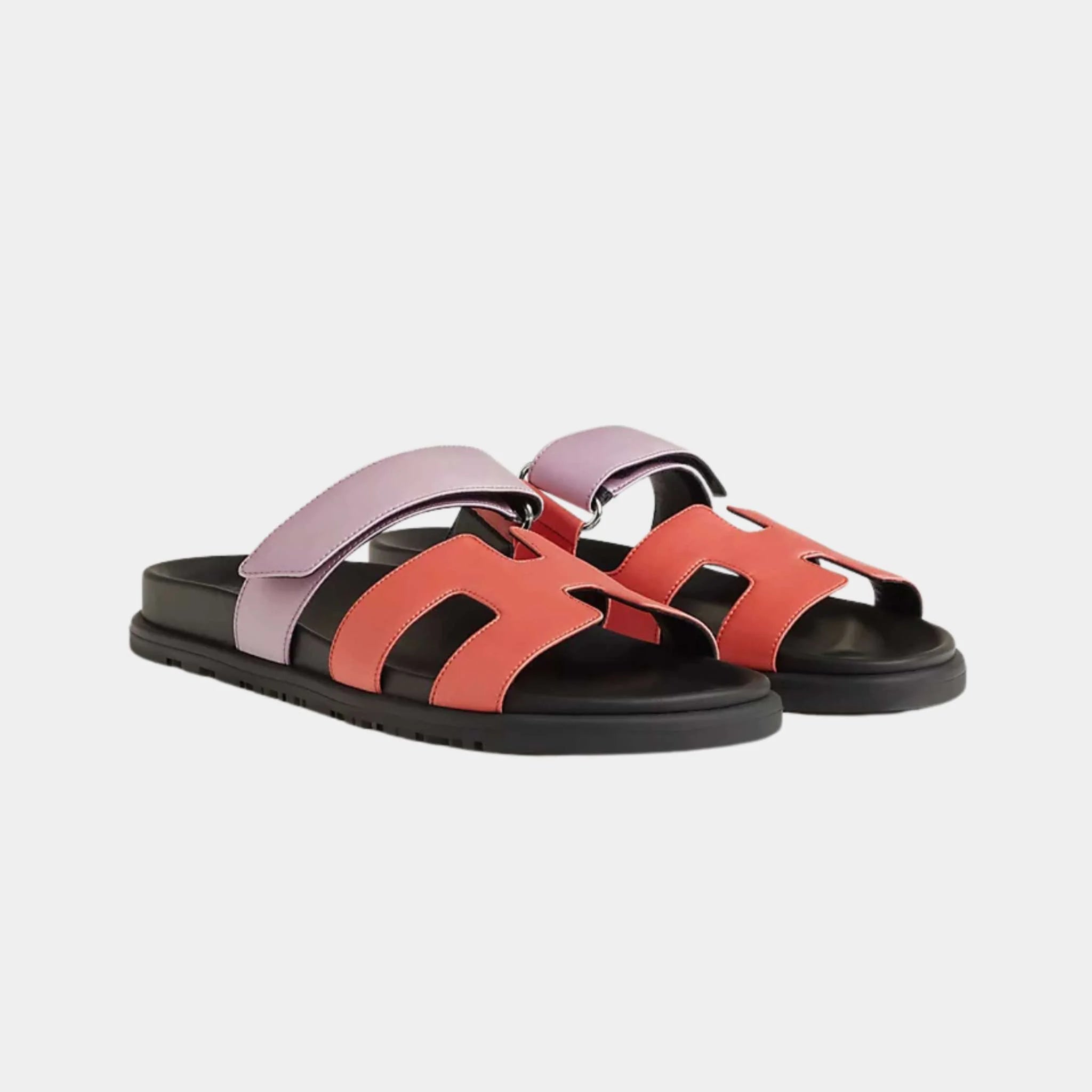 Hermes Chypre Sandal Satin Crepe Women, Rose Peche, Violet Petale, Front