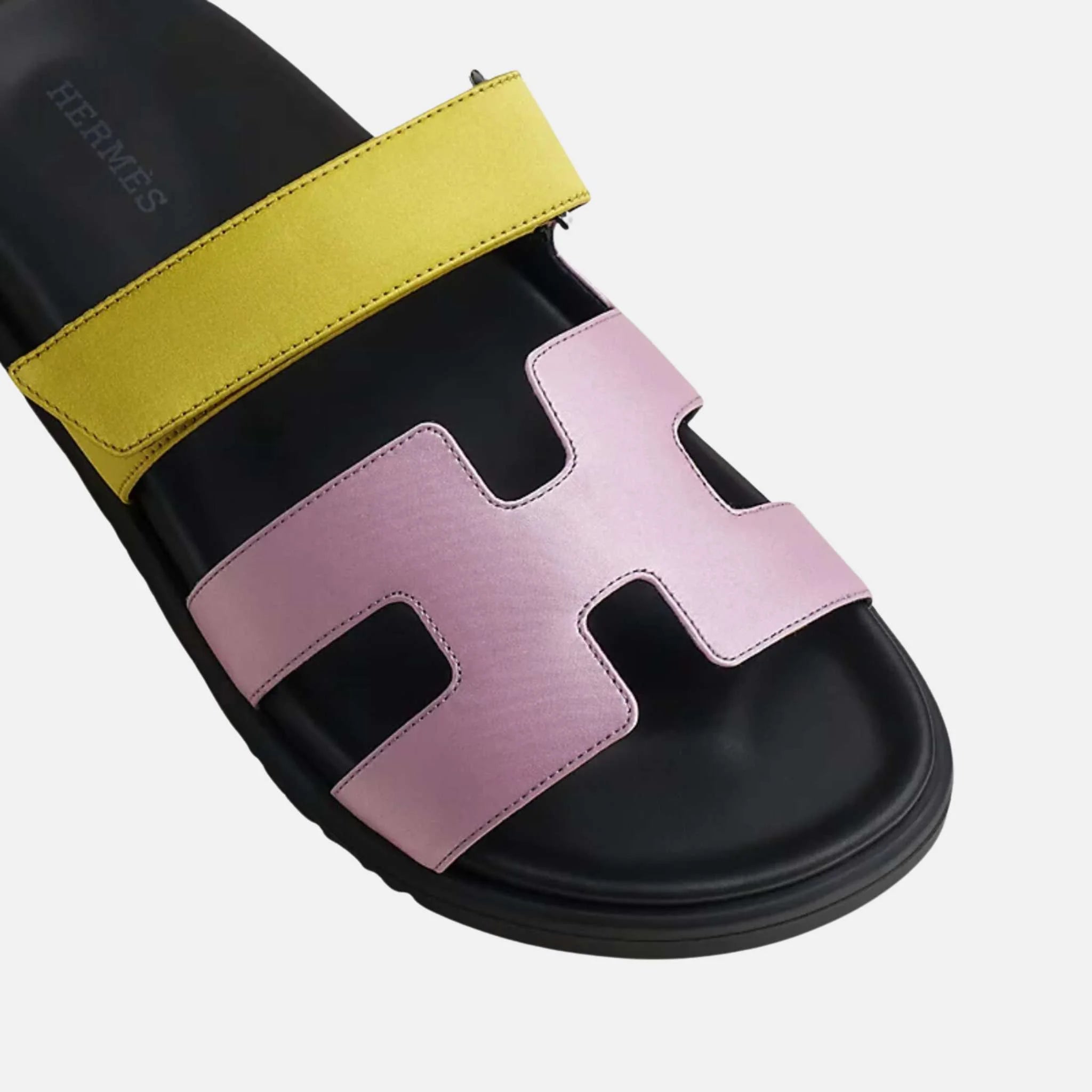 Hermes Chypre Sandal Satin Crepe Women, Violet Petale, Vert Lime, Top