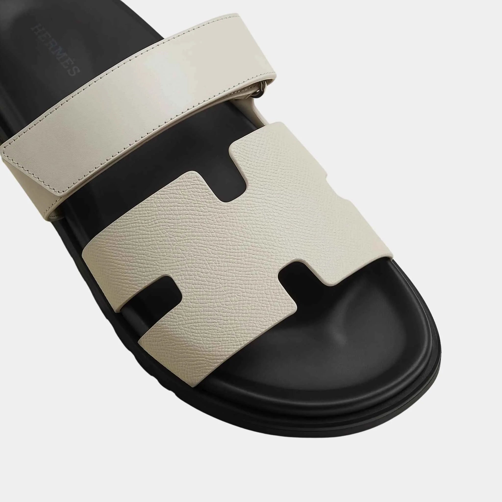 Hermes Chypre Sandals Calfskin and Epsom Men, Beige Glaise, Top