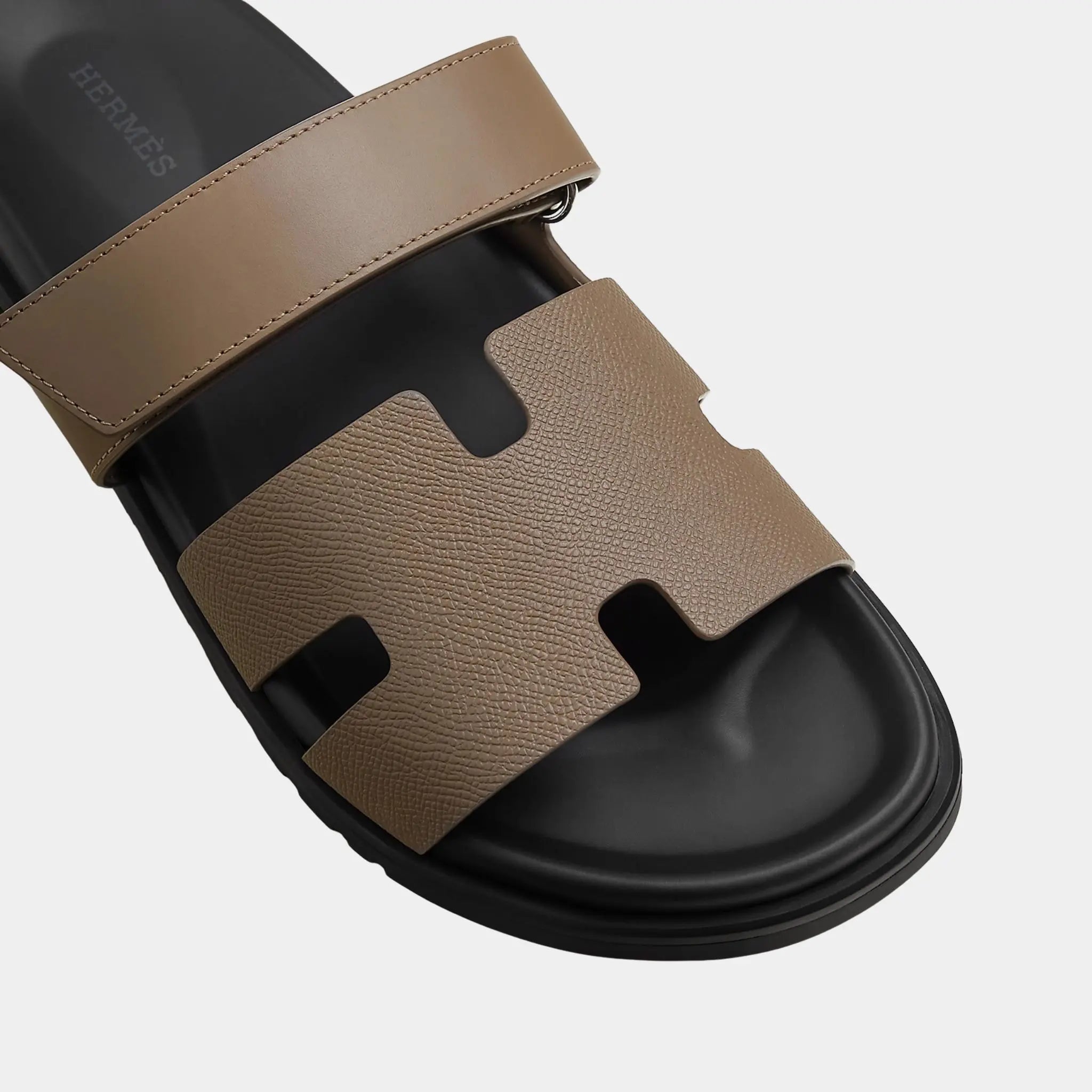 Hermes Chypre Sandals Calfskin and Epsom Men, Etoupe, Top