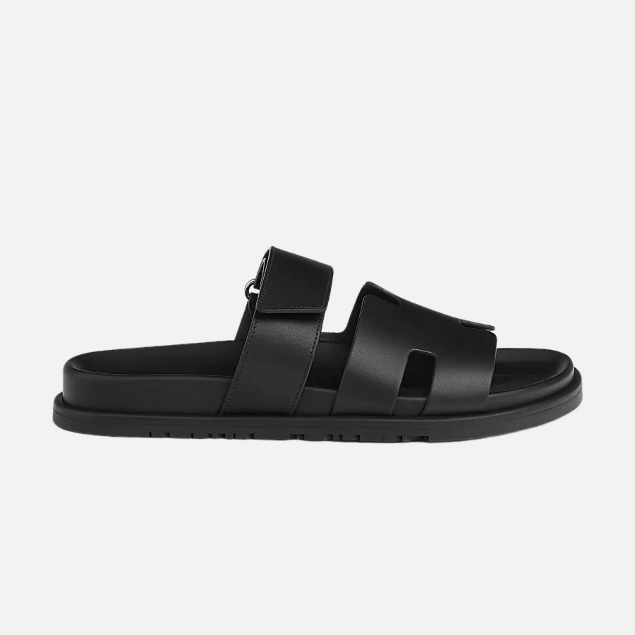 Hermes Chypre Sandals Calfskin Men, Noir, Side