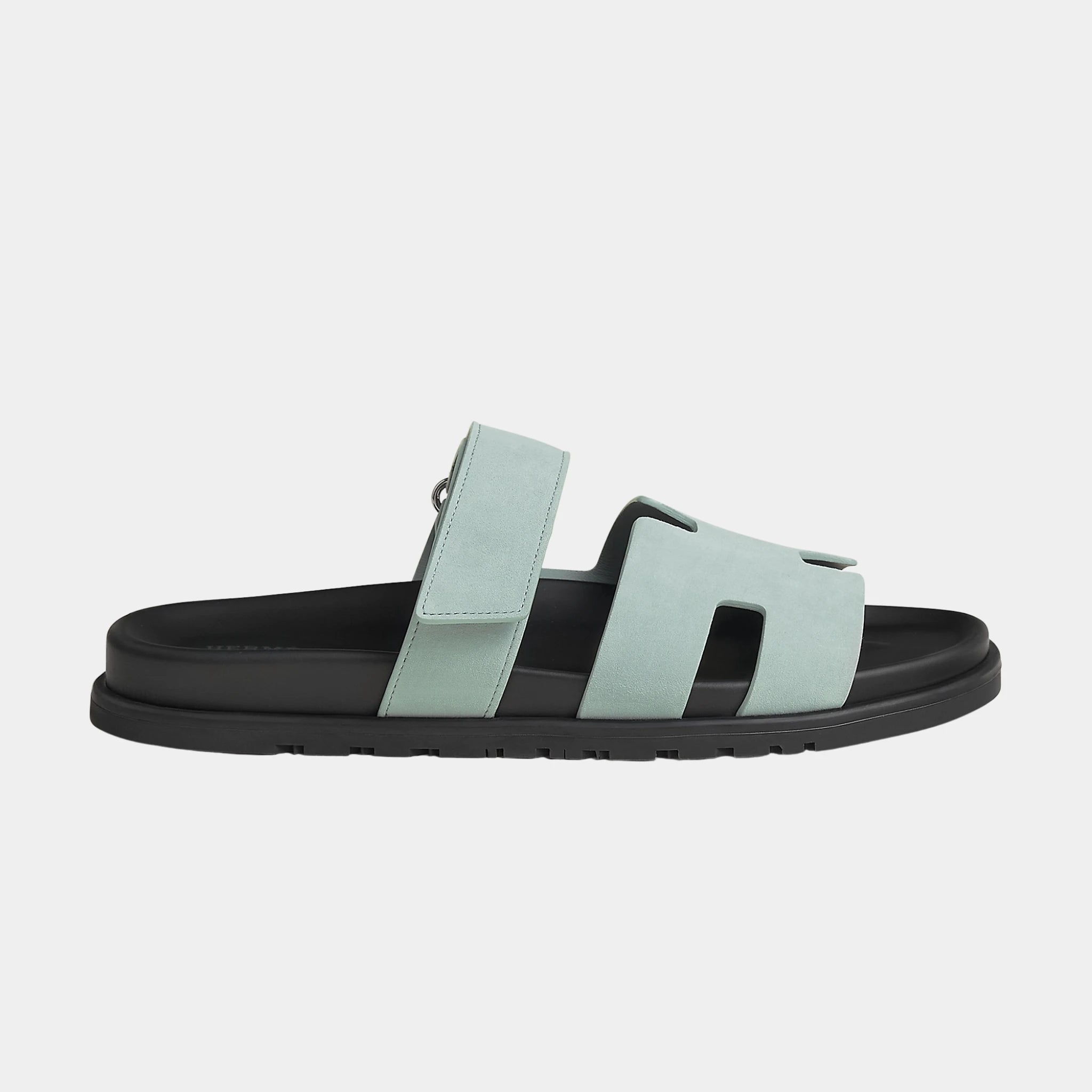Hermes Chypre Sandals Suede Goatskin Men, Bleu Glacier, Side