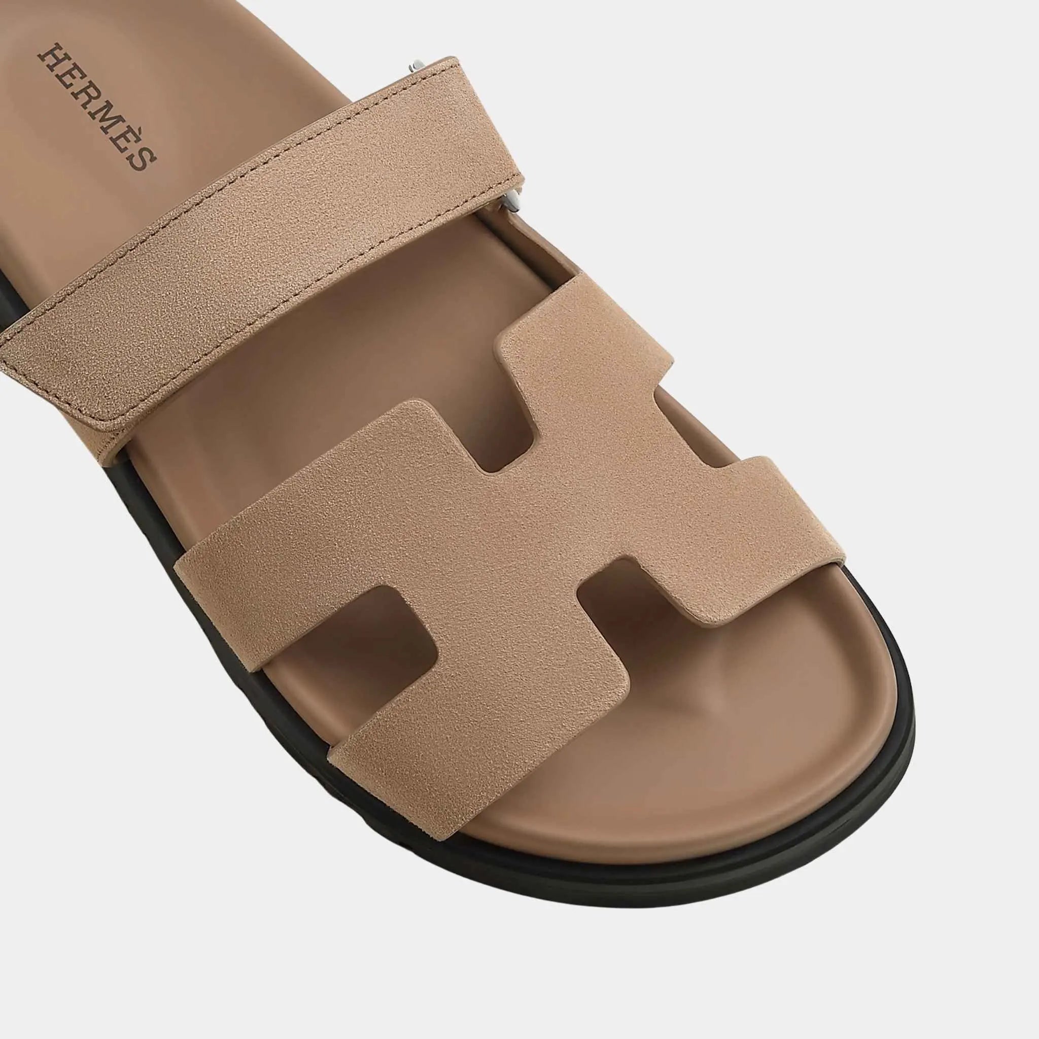 Hermes Chypre Sandals Suede Goatskin Women, Beige Sable, Top