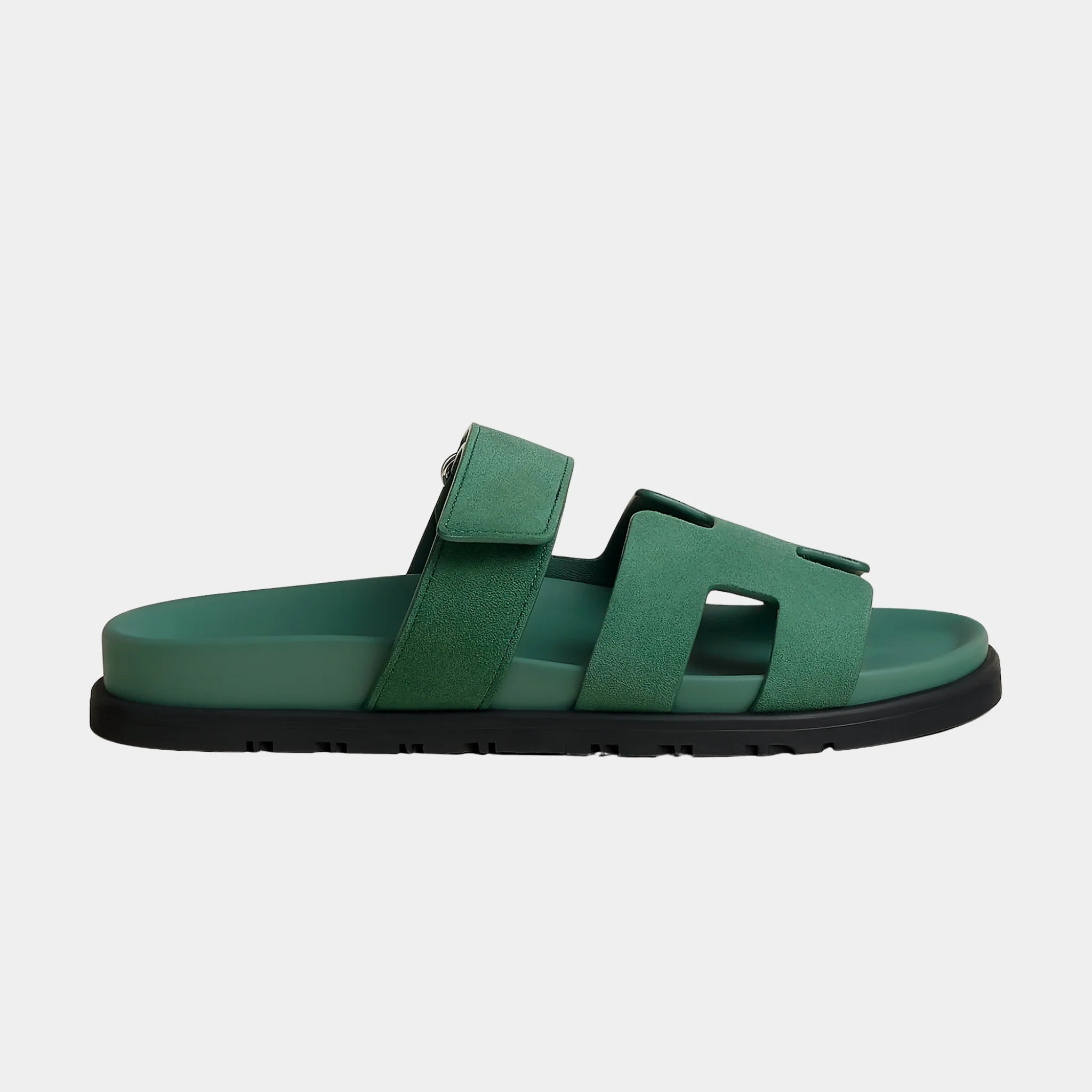 Hermes Chypre Sandals Suede Goatskin Women, Vert, Side