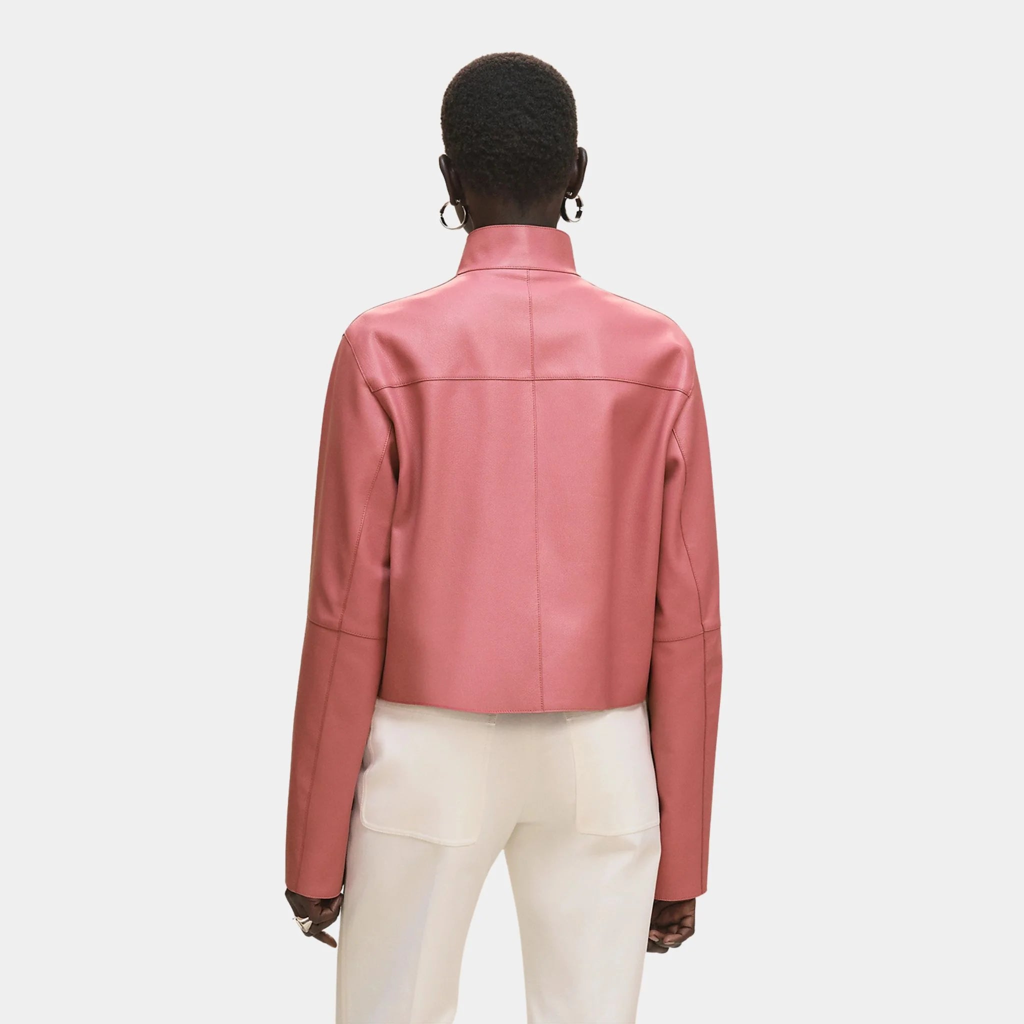 Hermes City Jacket in Grained Goatskin, Rose Pinson, Back