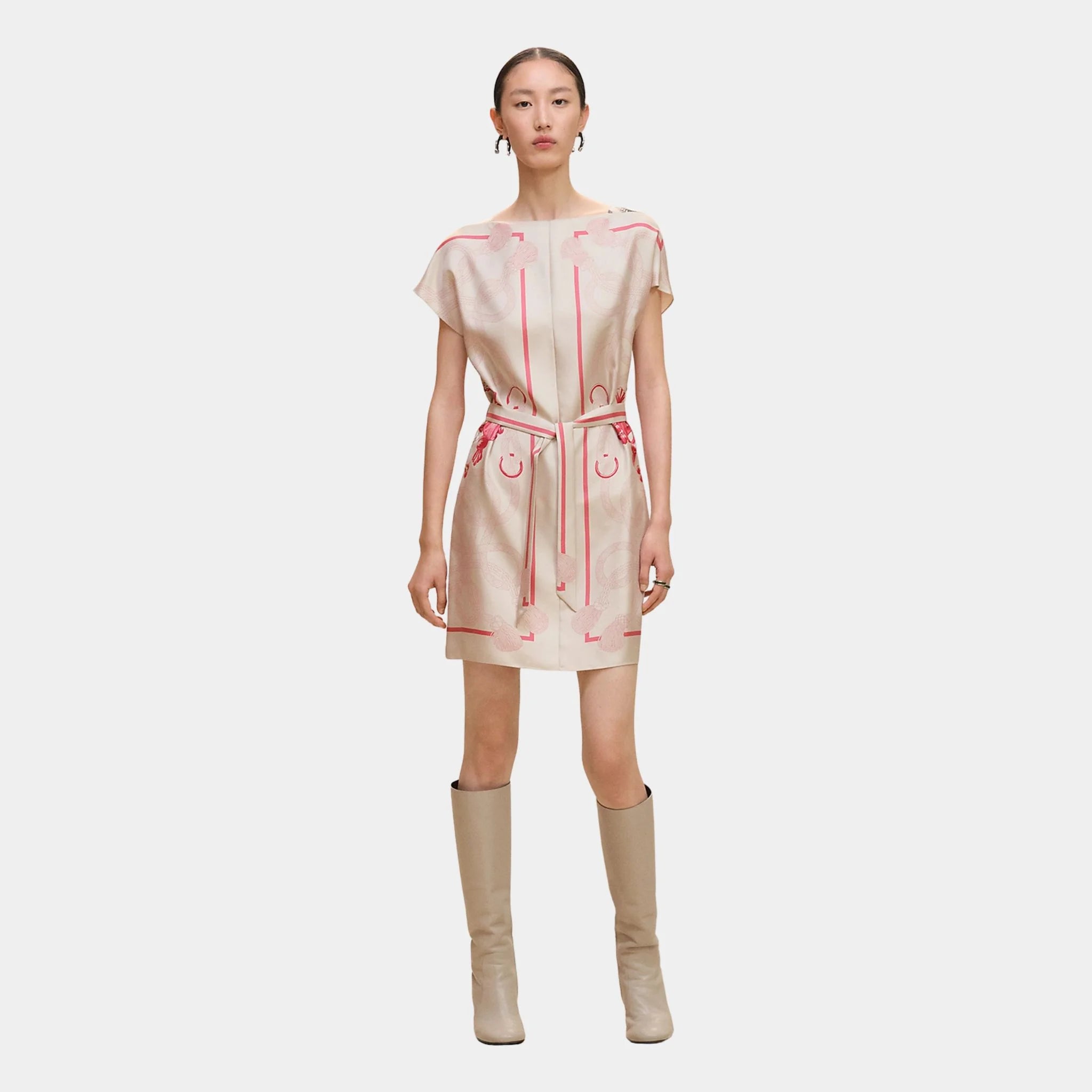 Hermes Classic Tunic with Palefroi Remix Print, Beige Avoine, Front