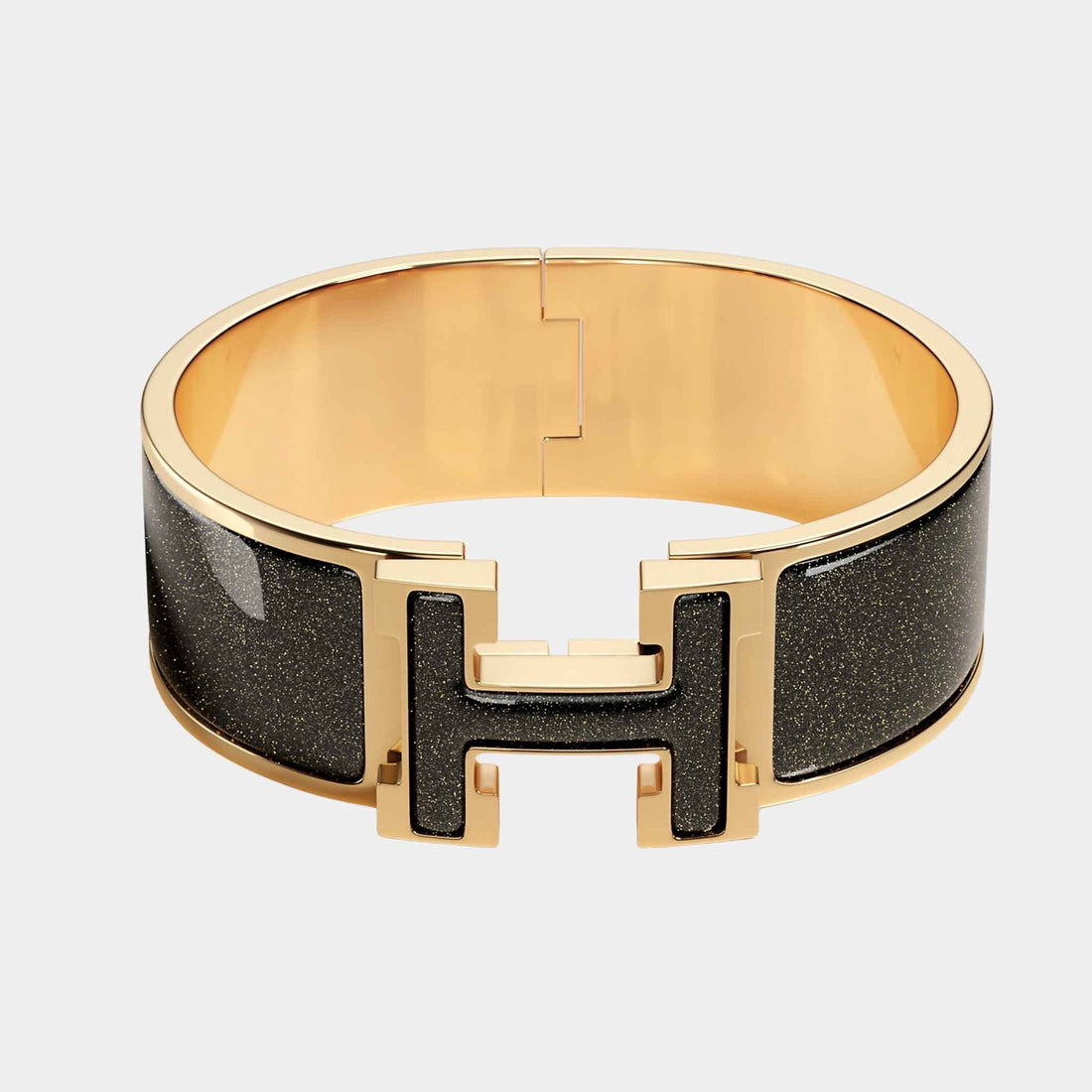 Hermes Clic Clac H Glitter Wide Bracelet Gold Plated, Front