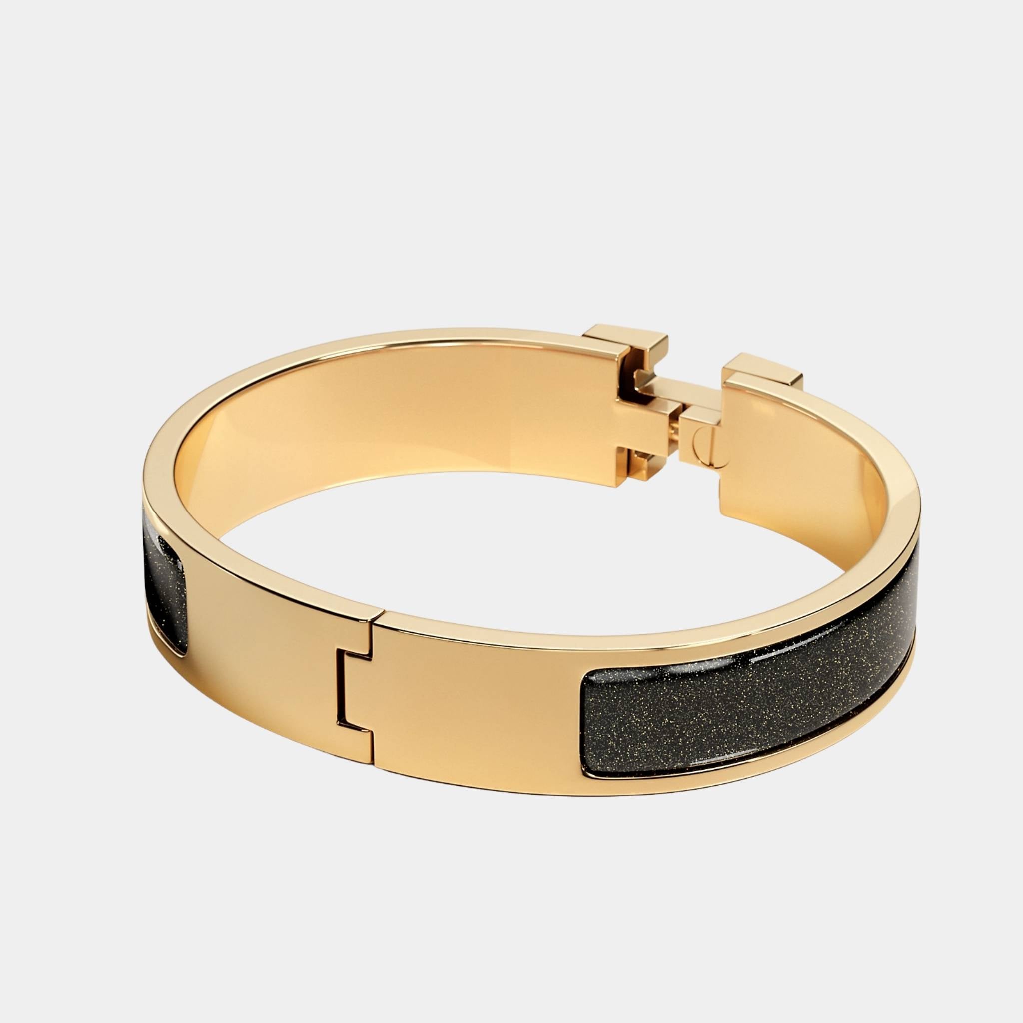Hermes Clic H Glitter Narrow Bracelet Gold Plated, Back