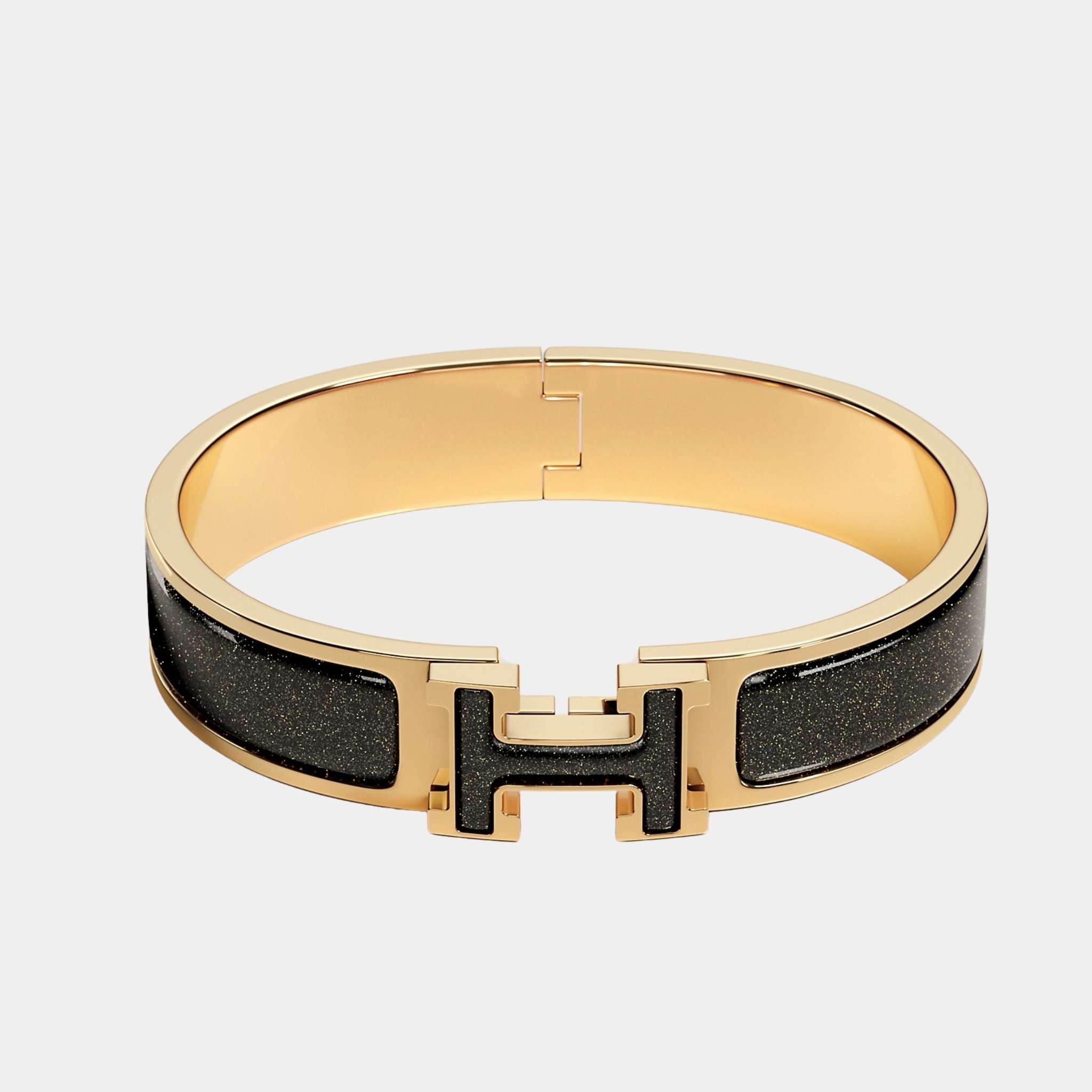Hermes Clic H Glitter Narrow Bracelet Gold Plated, Front