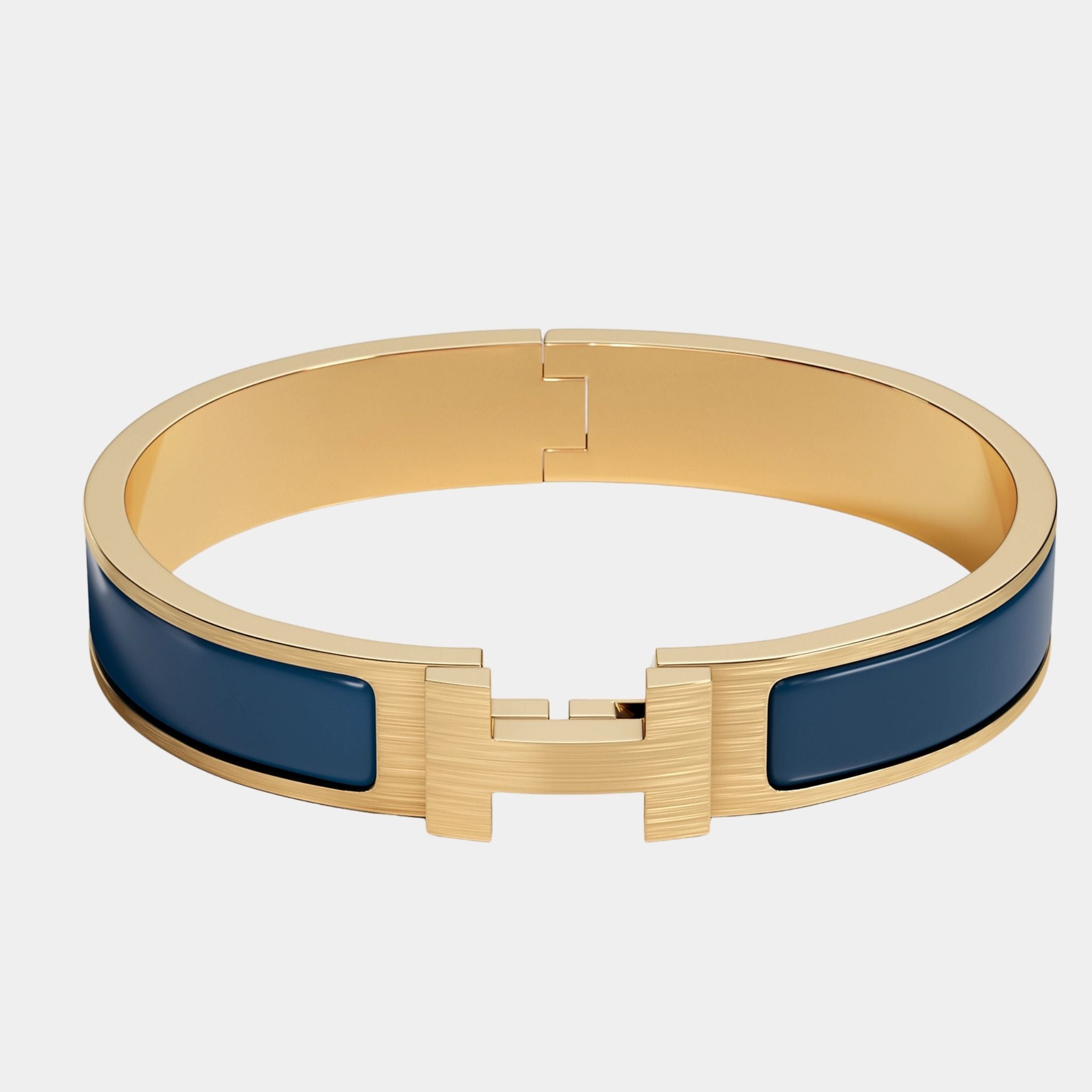 Hermes Clic HH Narrow Bracelet Gold Plated, Bleu De Biarritz