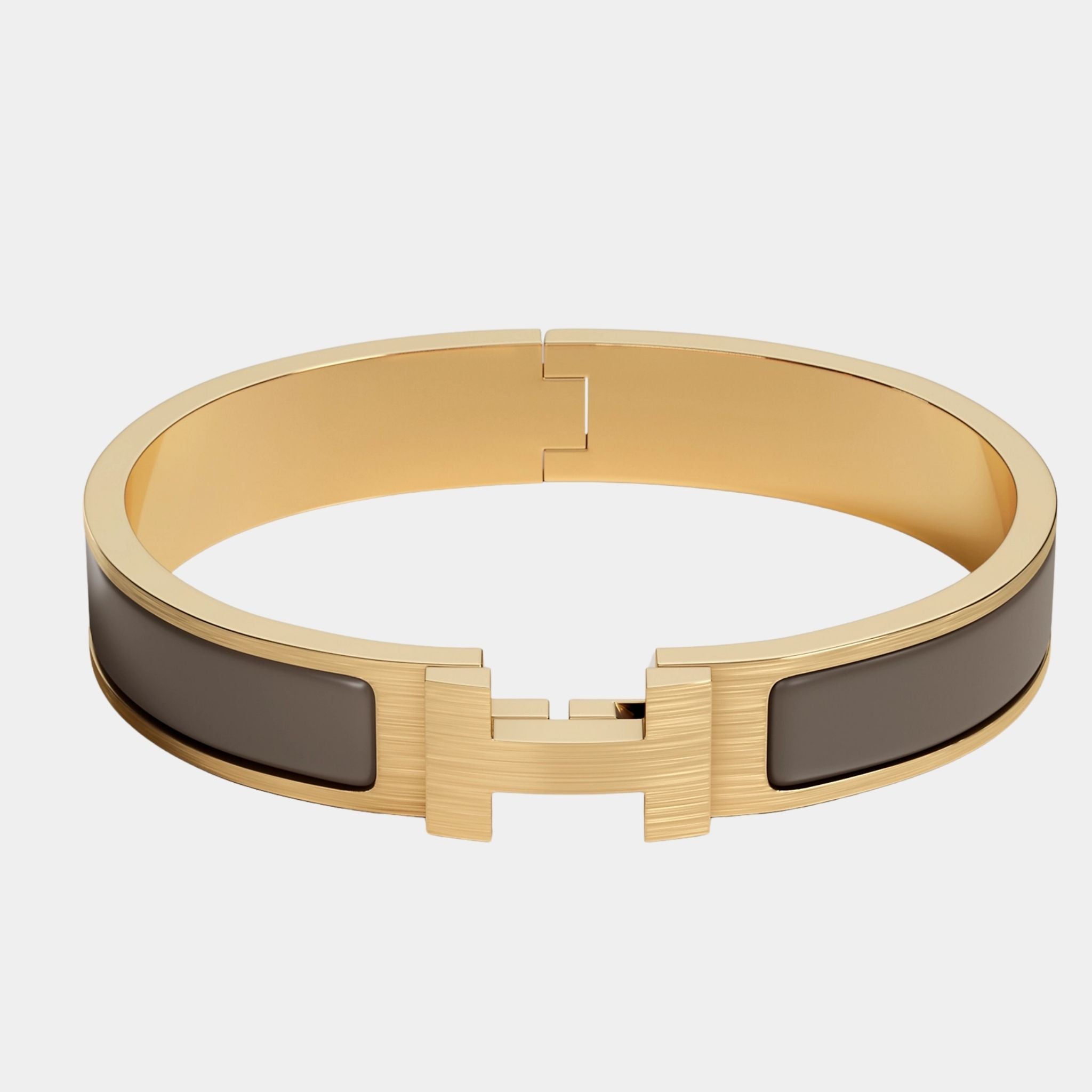 Hermes Clic HH Narrow Bracelet Gold Plated, Gris Etain