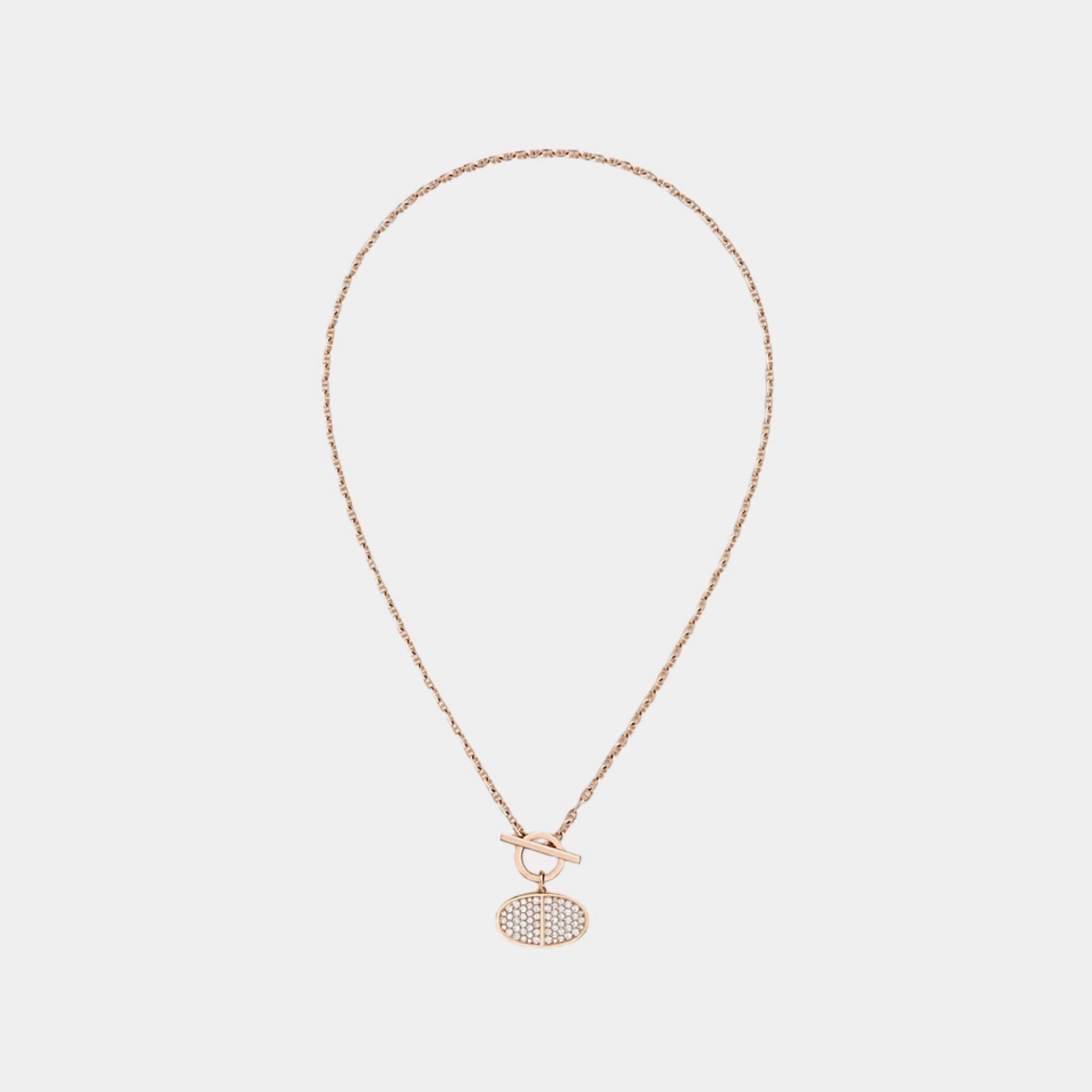 Hermes Contour Anchor Chain Pendant Rose Gold Diamonds, Front