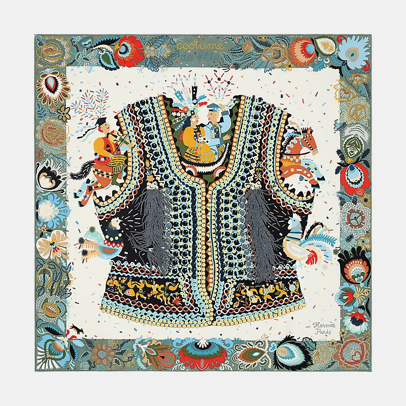 Hermes Costume de Fete scarf 90, Green, Front