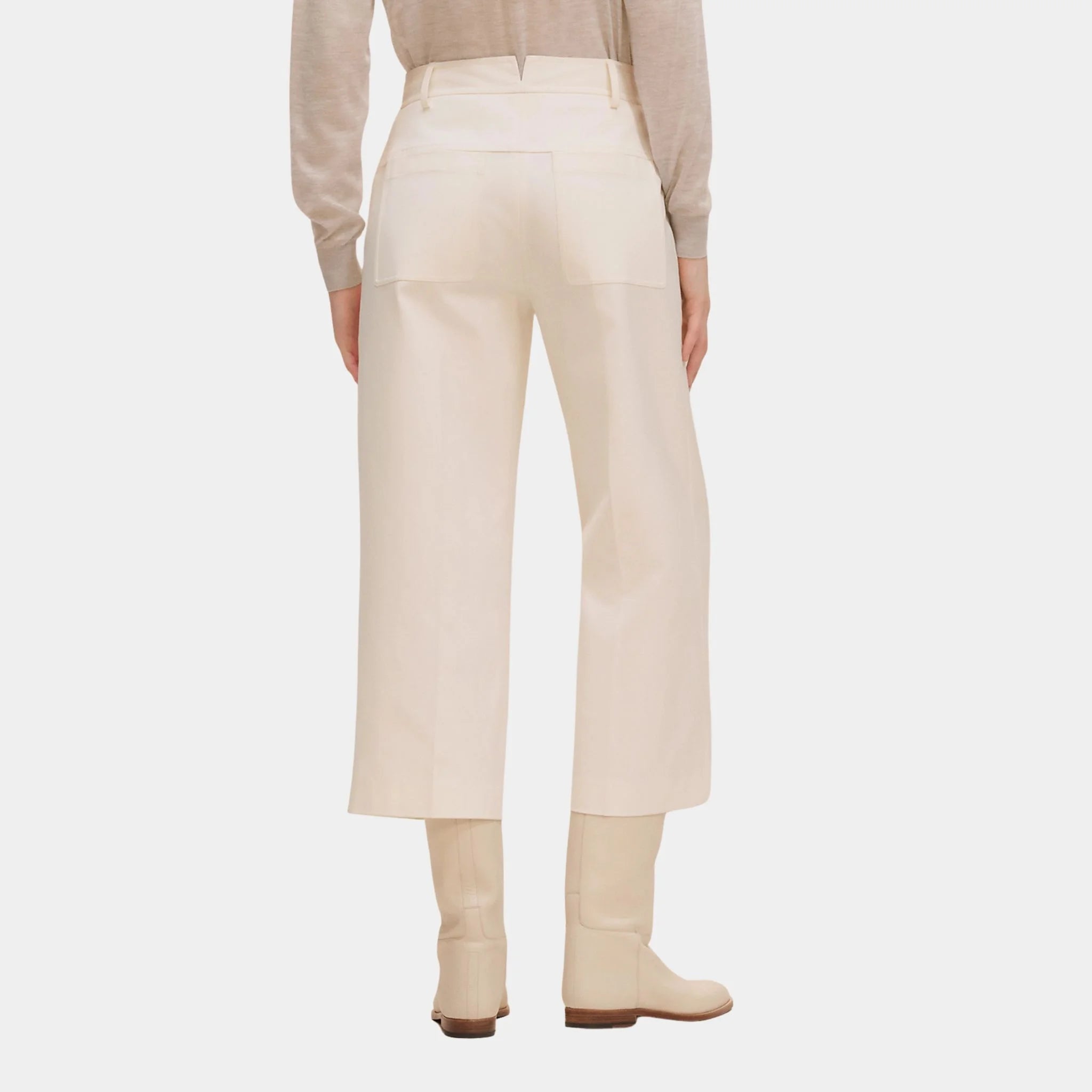 Hermes Cropped Pants in Double Stretch Cotton Twill, Blanc Naturel, Back
