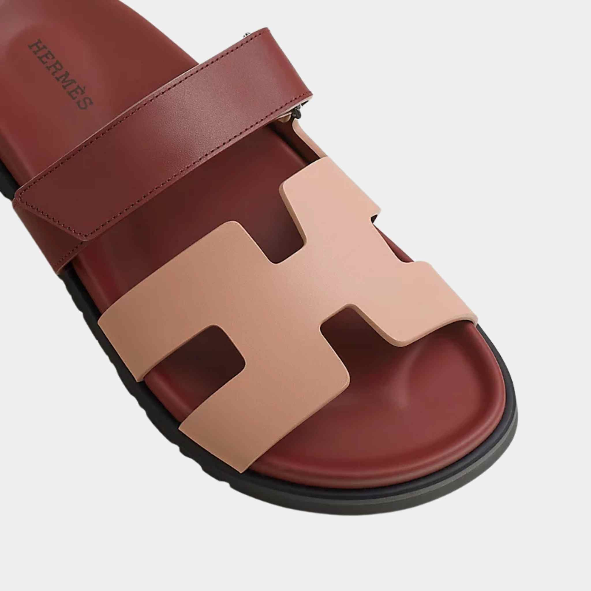 Hermes Chypre Sandals Duo Tone Calfskin Women, Peige Perlino, Red H, Top