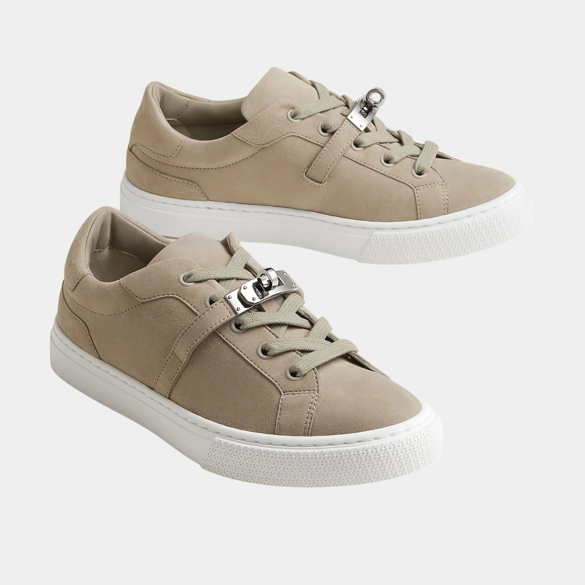 Hermes Day Sneaker in Suede Goatskin, Beige Galet, Front