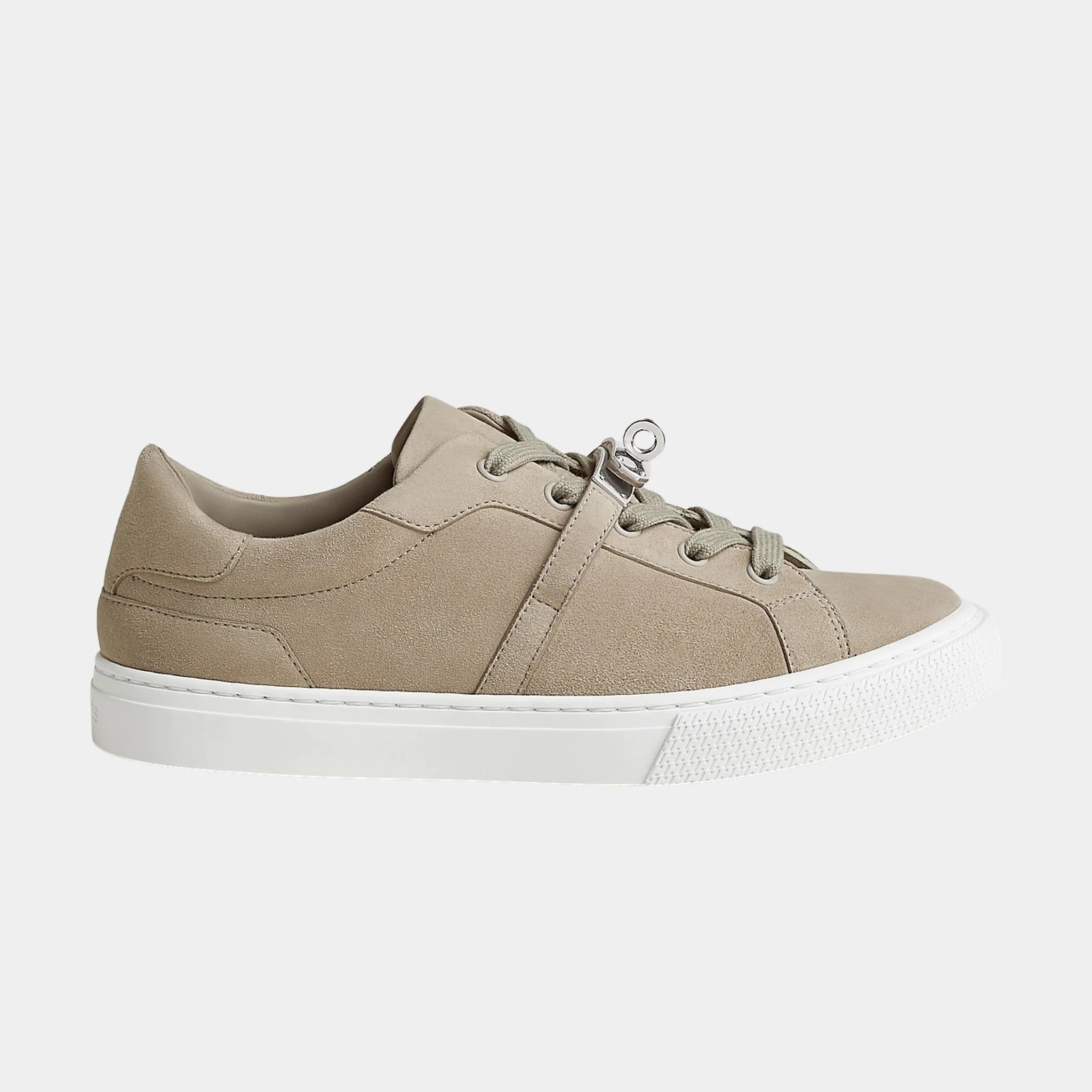 Hermes Day Sneaker in Suede Goatskin, Beige Galet, Side