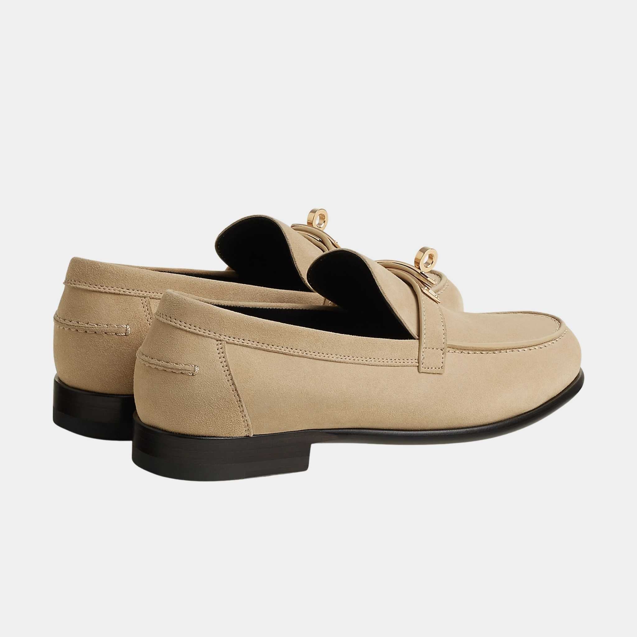 Hermes Destin Loafer in Suede Goatskin, Beige Lin, Back