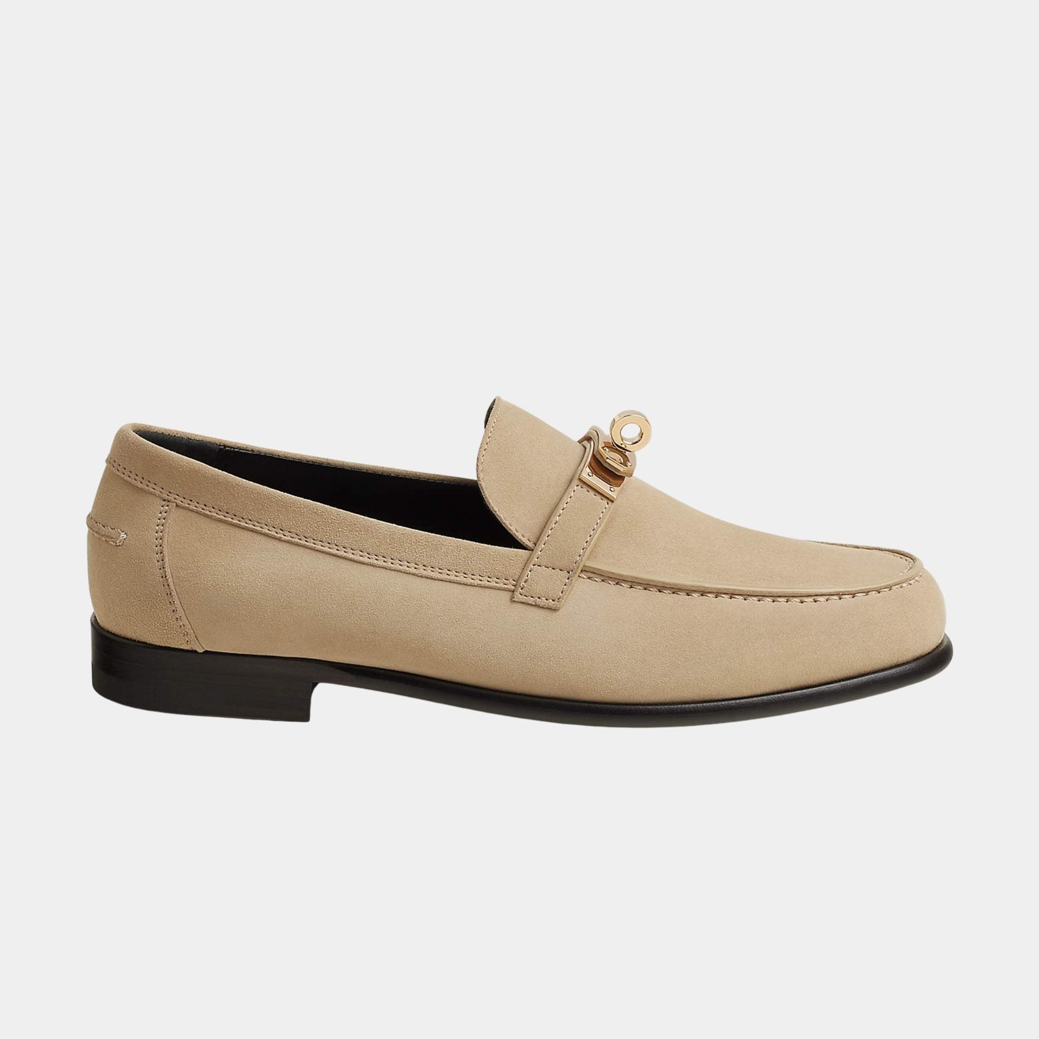 Hermes Destin Loafer in Suede Goatskin, Beige Lin, Side