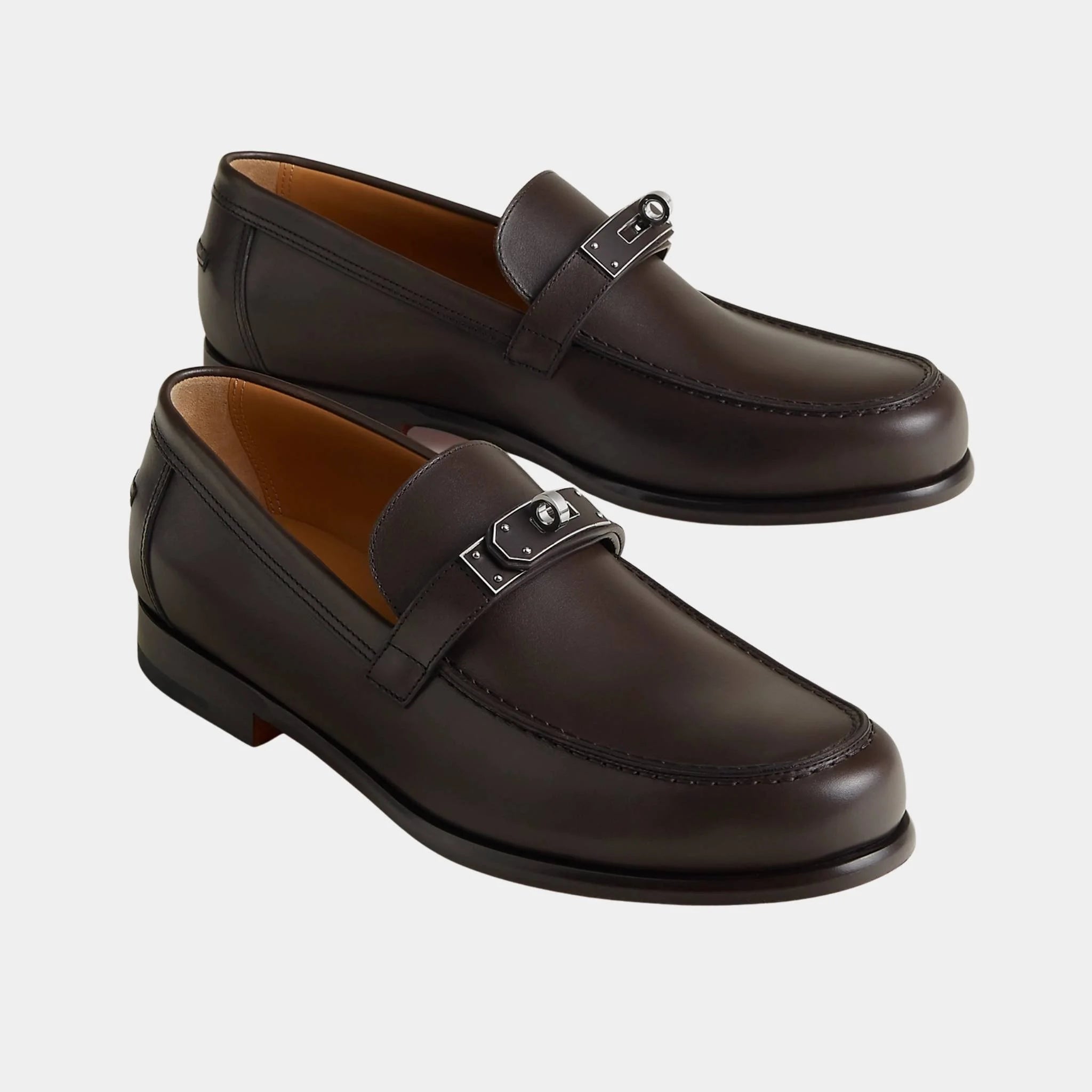 Hermes Destiny Loafers in Calfskin, Marron Ebene, Front