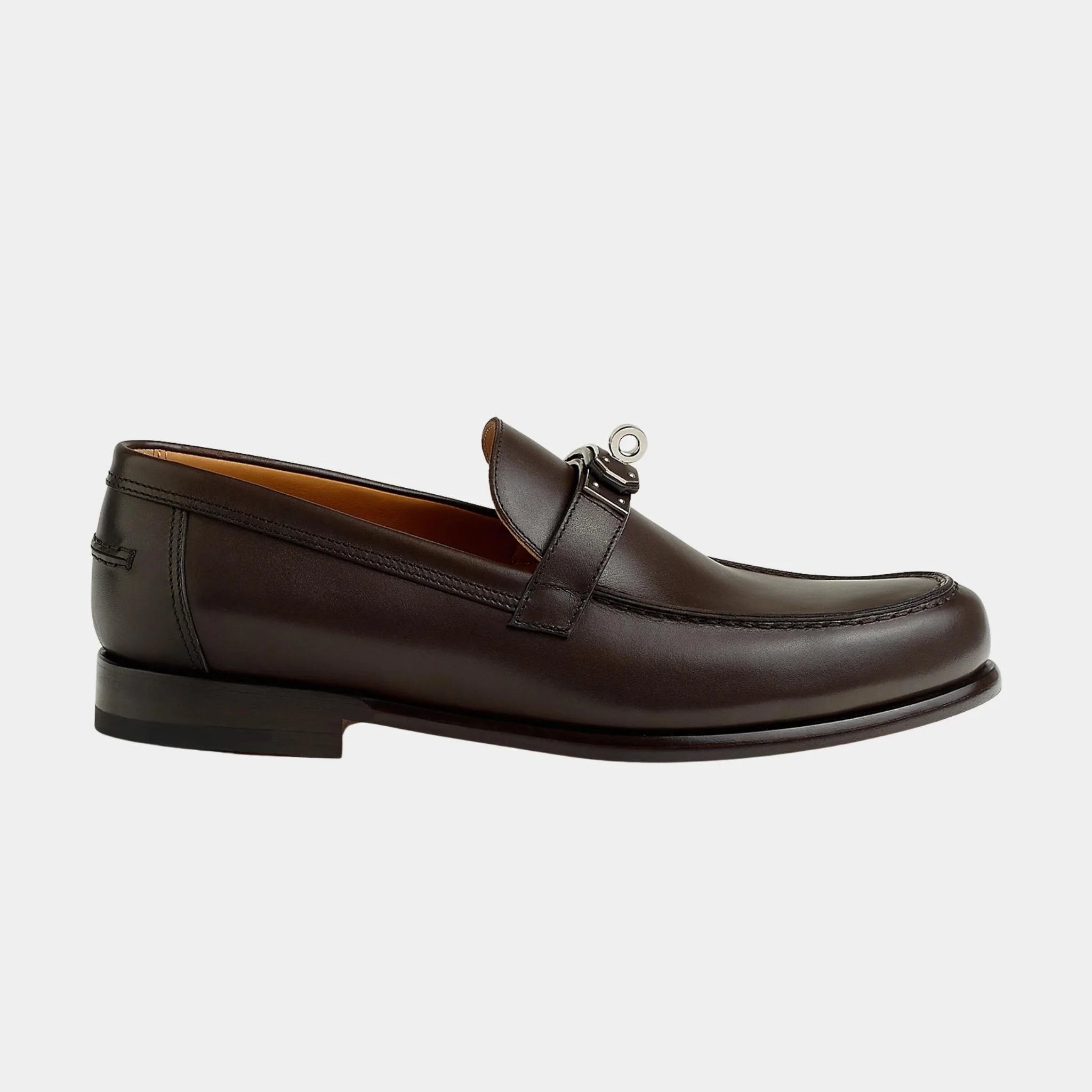 Hermes Destiny Loafers in Calfskin, Marron Ebene, Side