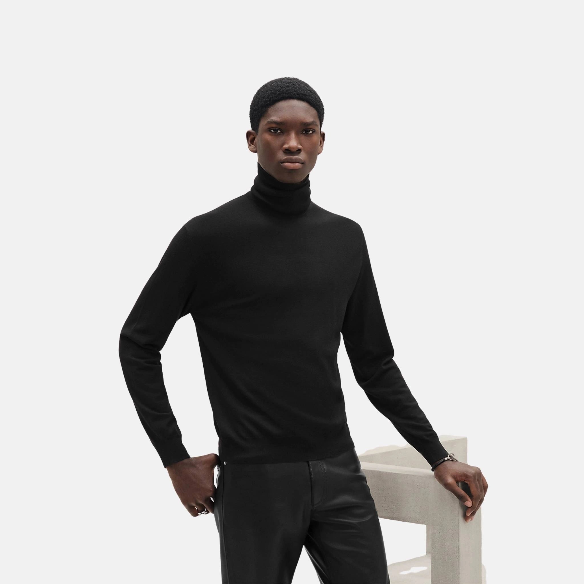 Hermes Detail H Turtleneck Sweater, Noir, Front