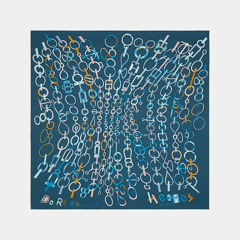 Hermes Do Re Boucles scarf 90, Blue, Front