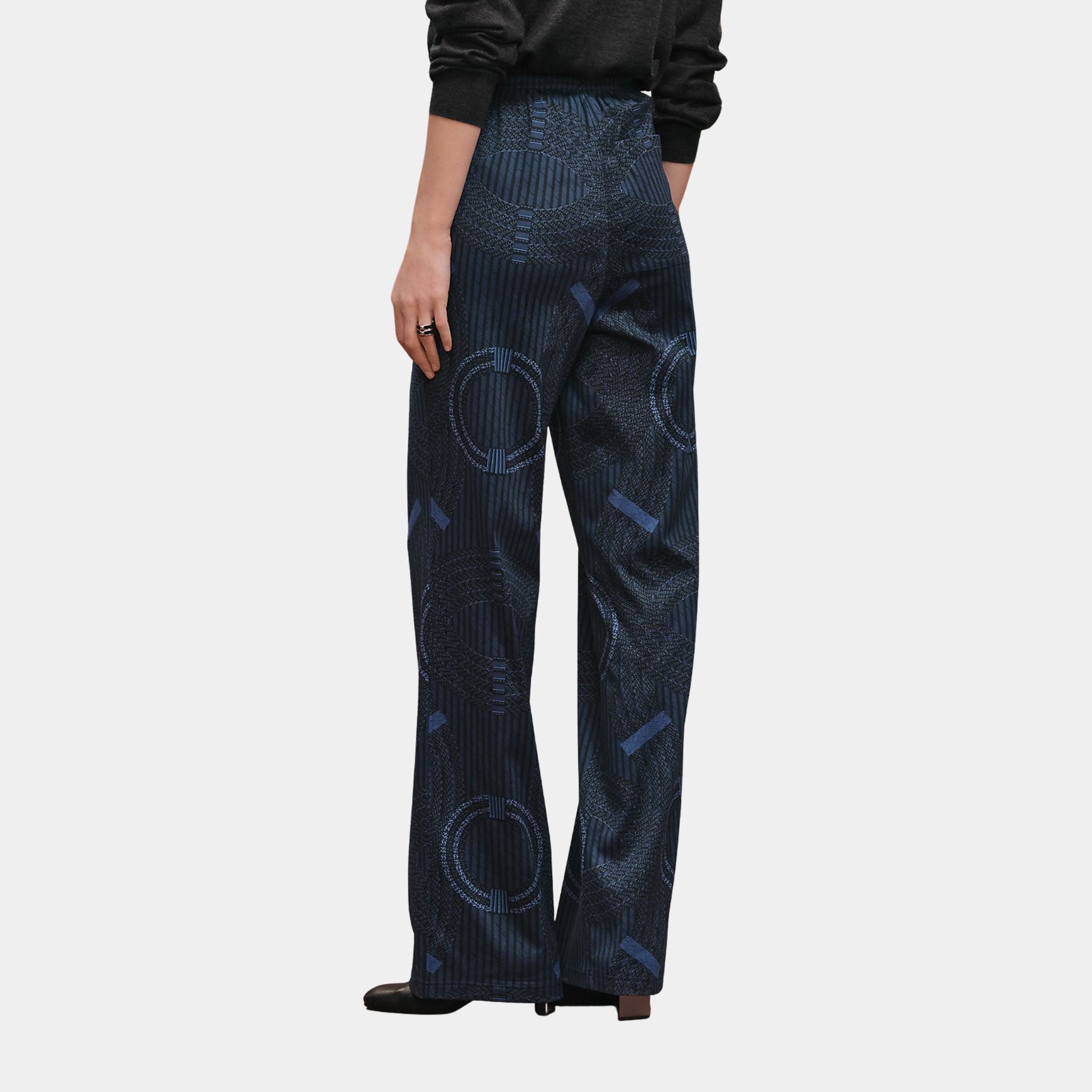 Hermes Dressage Tressage Flowy Pants, Bleu Ecre, Back