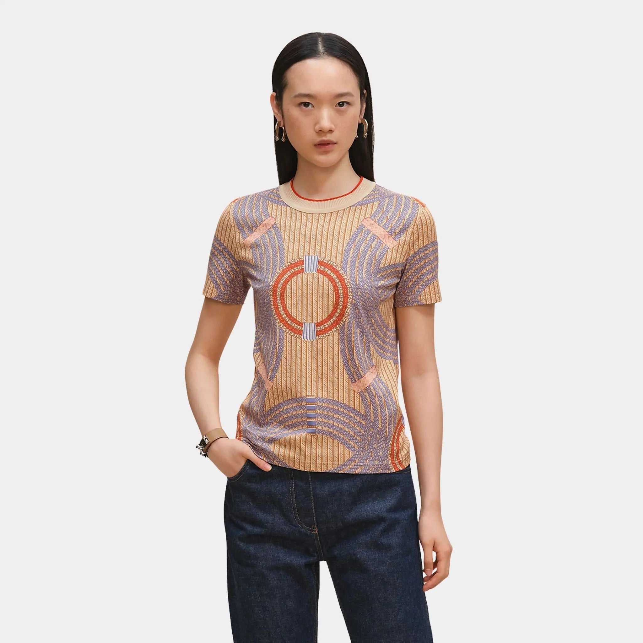 Hermes Dressage Tressage Micro T-shirt, Beige Vanilla, Front