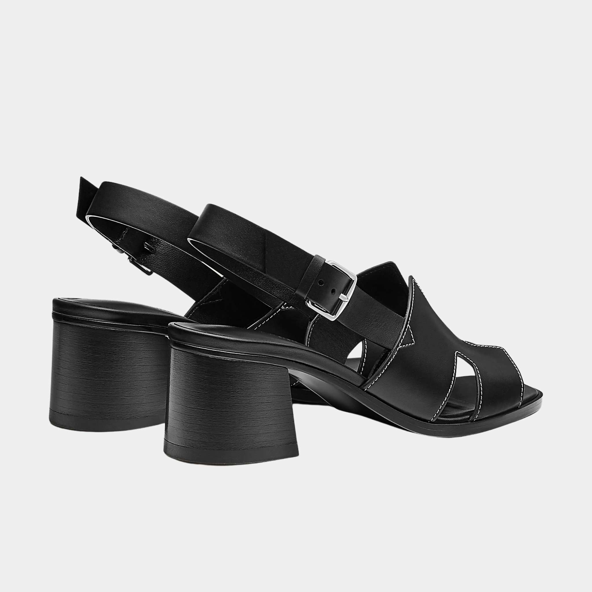 Hermes Elbe 60 Sandal in Calfskin, Noir, Back