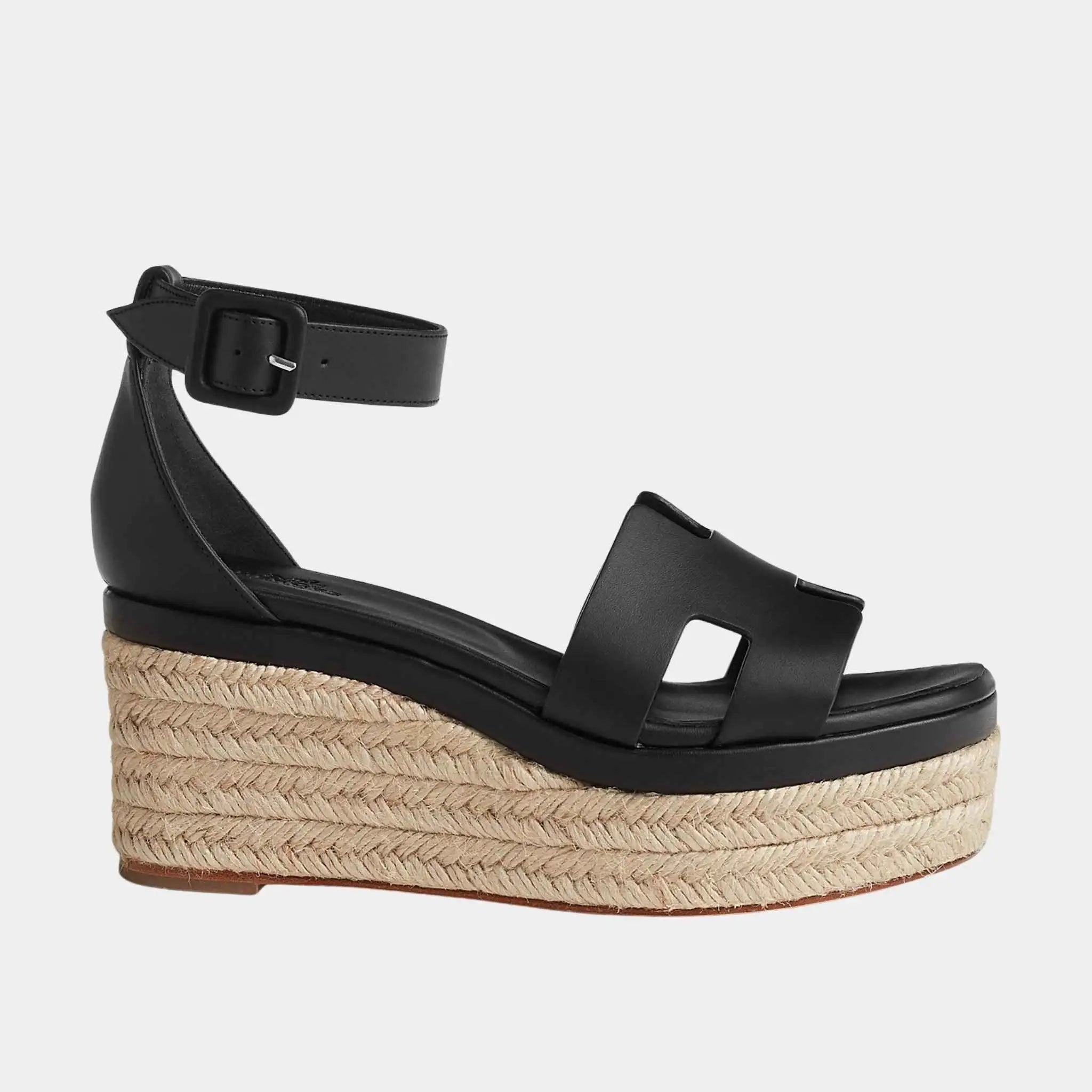 Hermes Elda Espadrille in Calfskin, Noir, Side