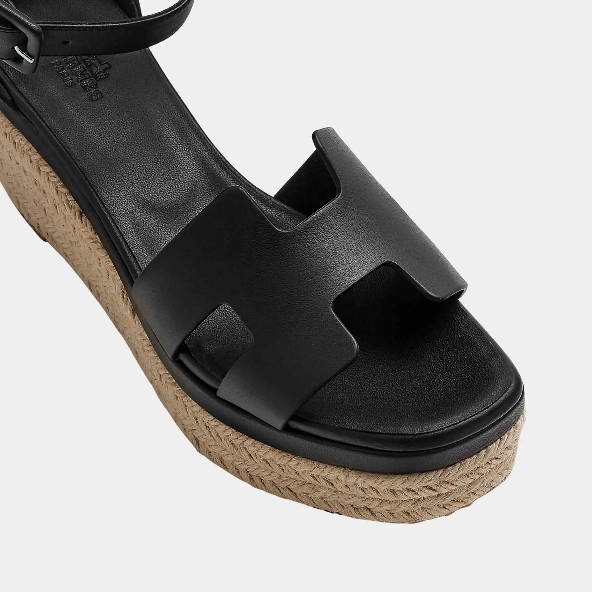 Hermes Elda Espadrille in Calfskin, Noir, Top