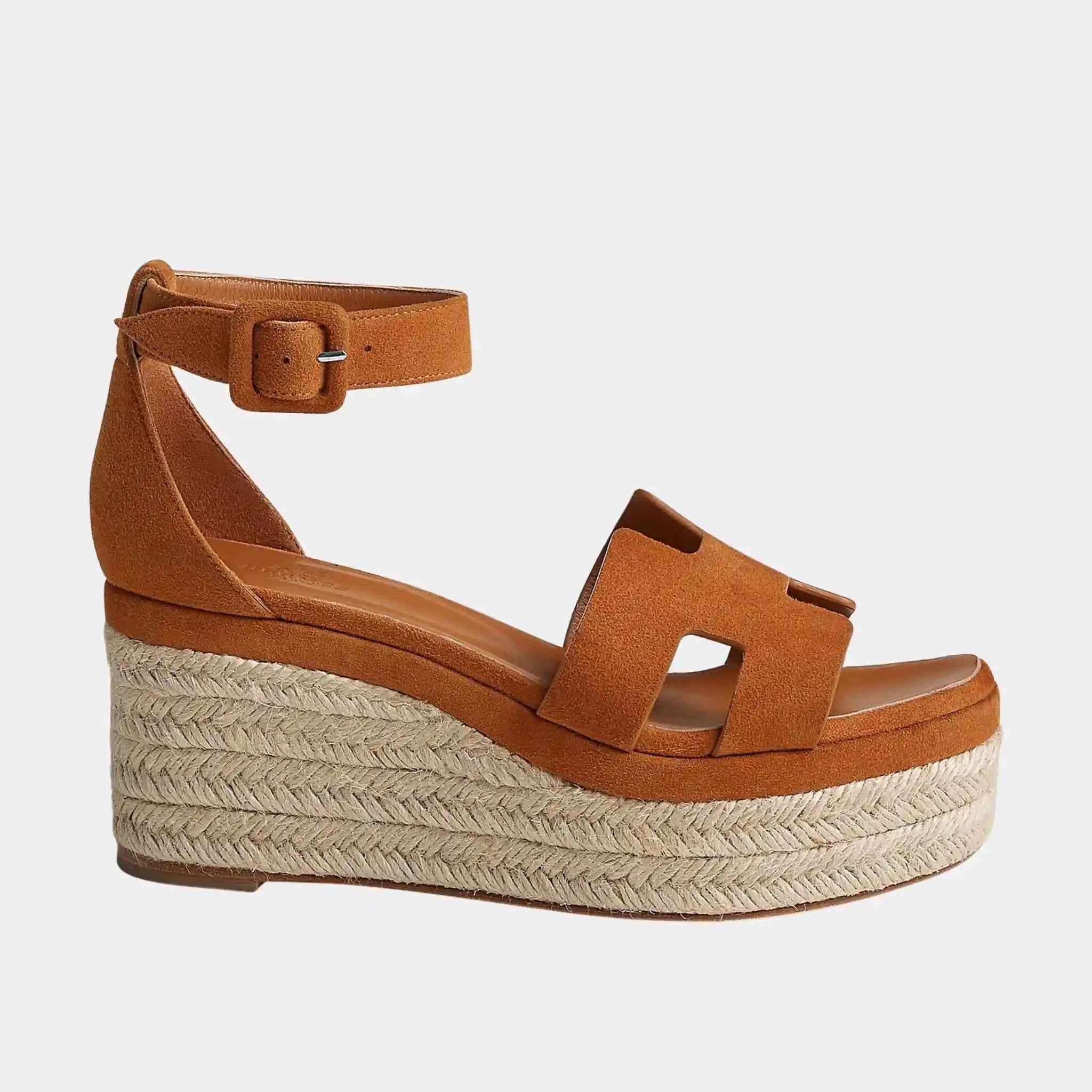 Hermes Elda Espadrille in Suede Goatskin, Naturel, Side