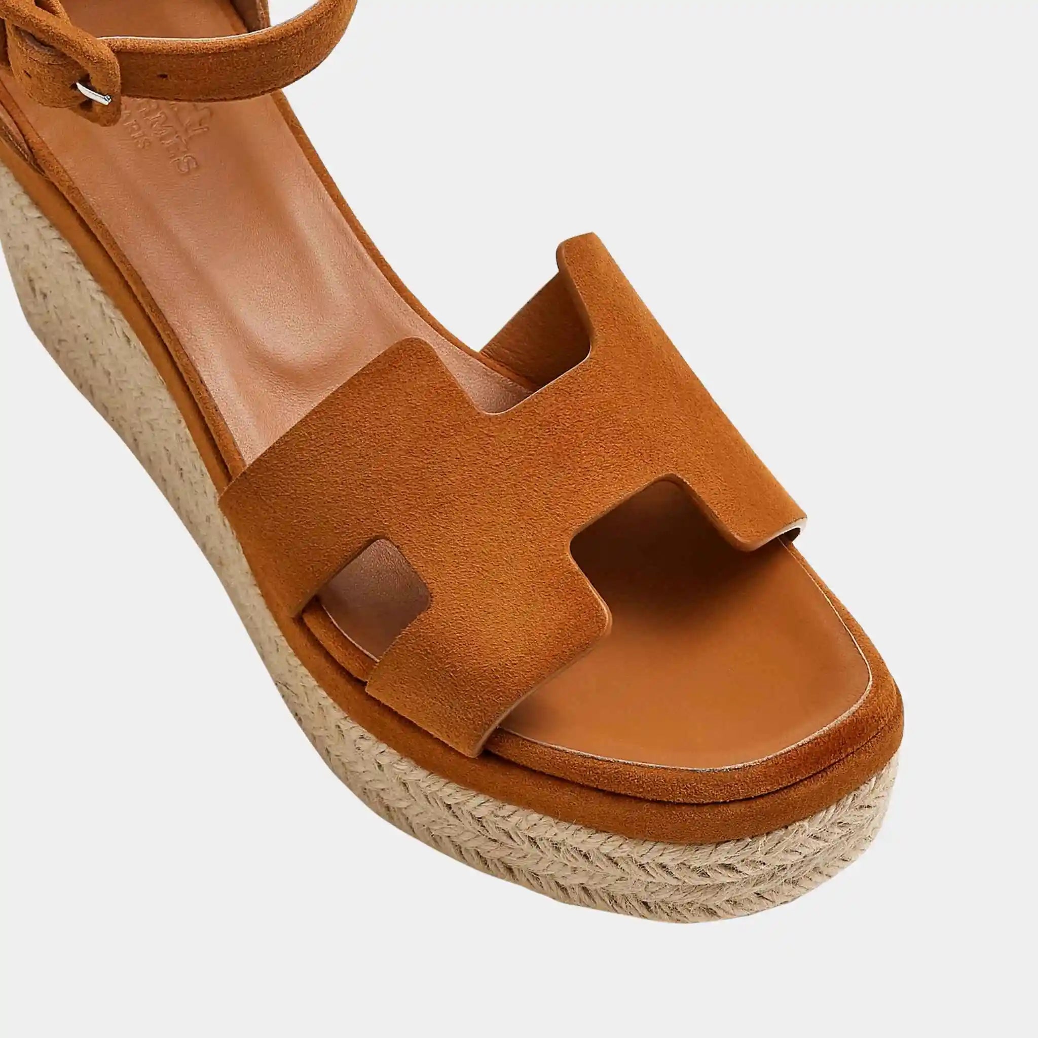 Hermes Elda Espadrille in Suede Goatskin, Naturel, Top