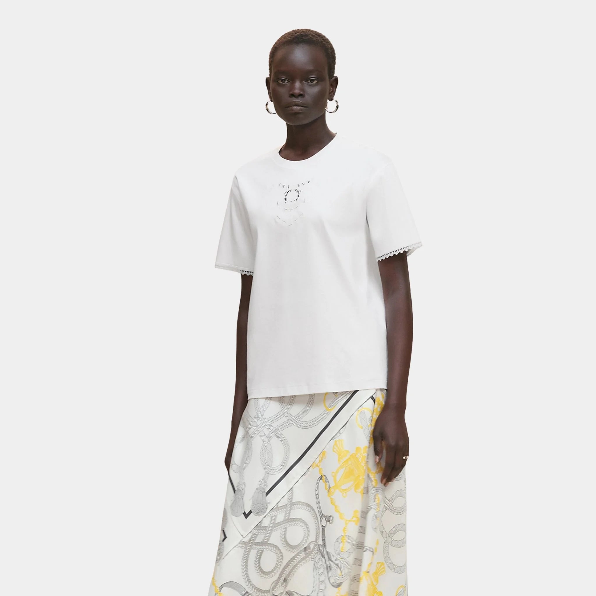 Hermes Embroidered Maxi T-shirt, Blanc, Front