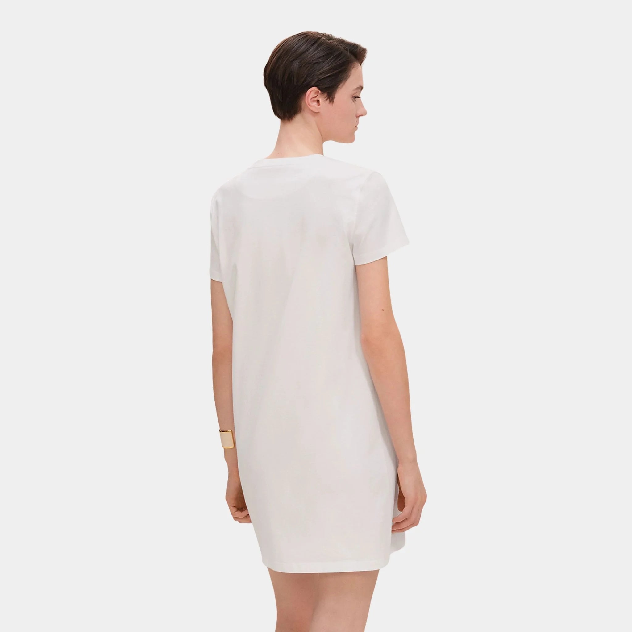 Hermes Embroidered Pocket Dress in Plain Cotton Jersey, Blanc, Back