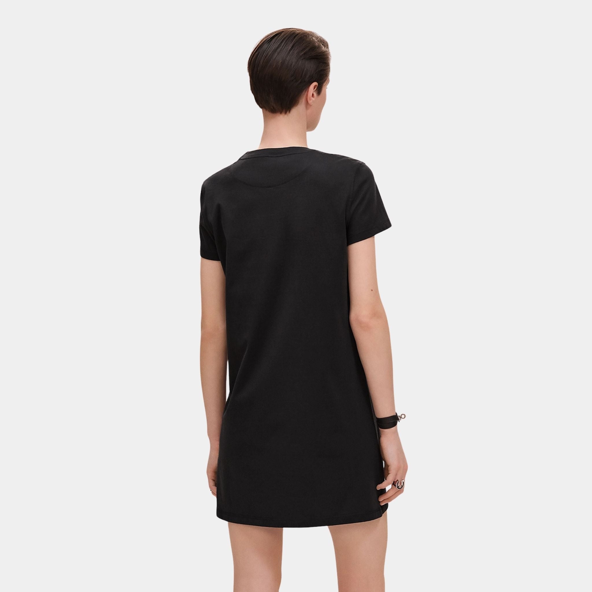 Hermes Embroidered Pocket Dress in Plain Cotton Jersey, Noir, Back