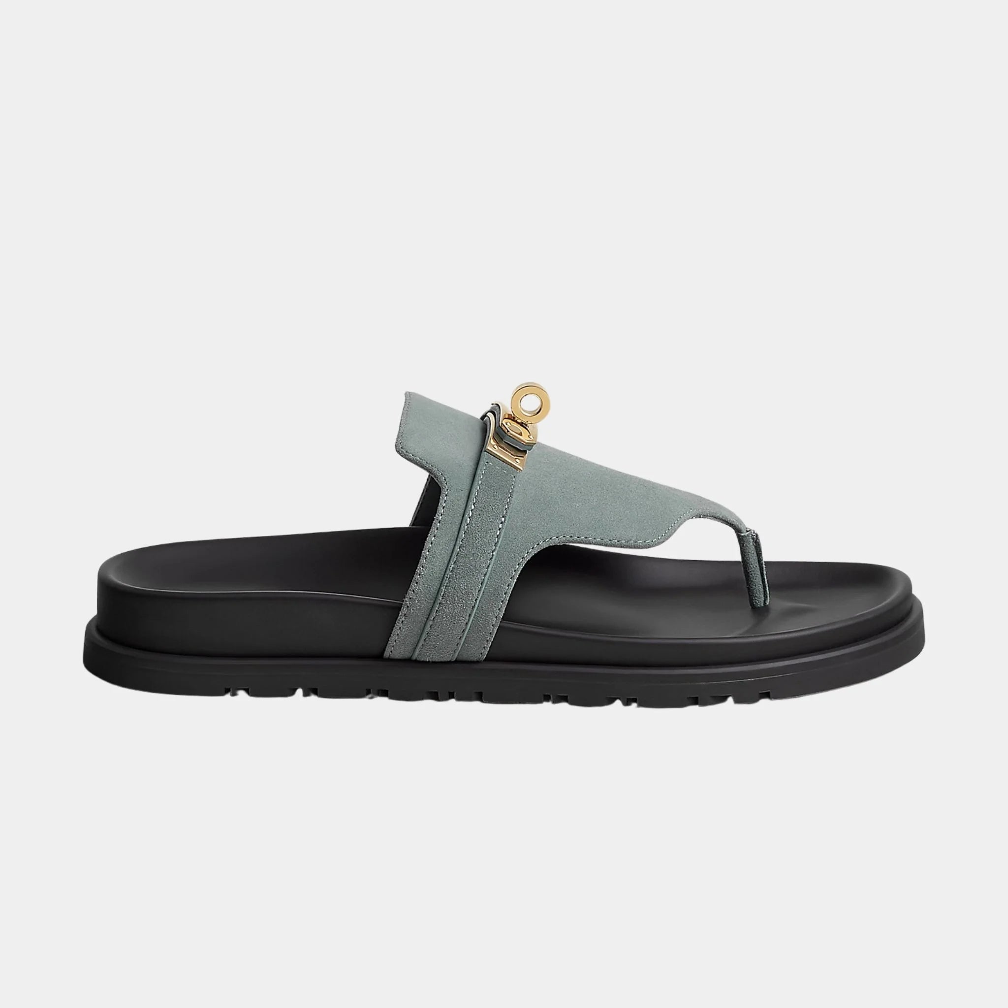 Hermes Empire Sandals in Suede Goatskin, Bleu Tonnere, Side