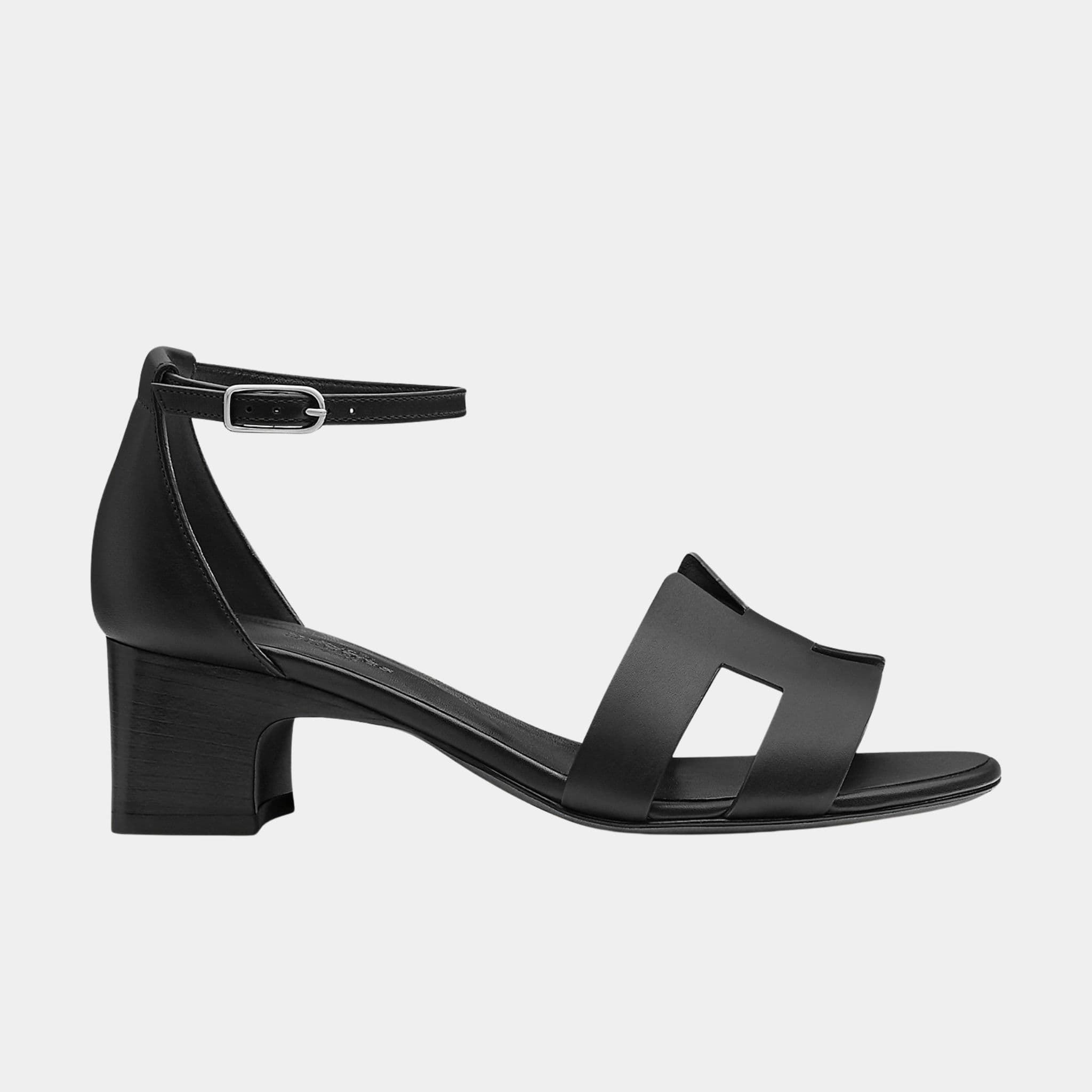 Hermes Encens 50 Sandal in Calfskin, Noir, Side