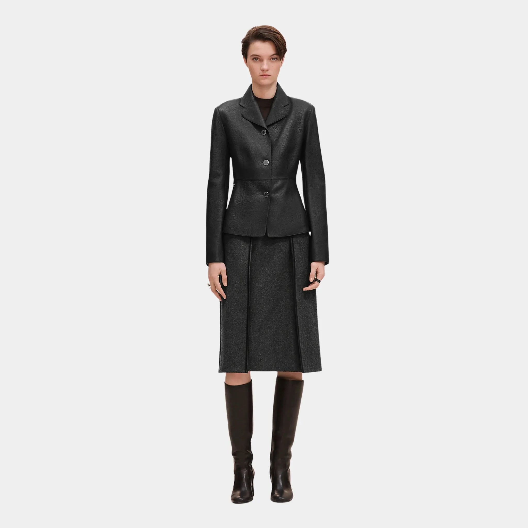 Hermes Equestrian Jacket in Washed Deer, Noir, Front