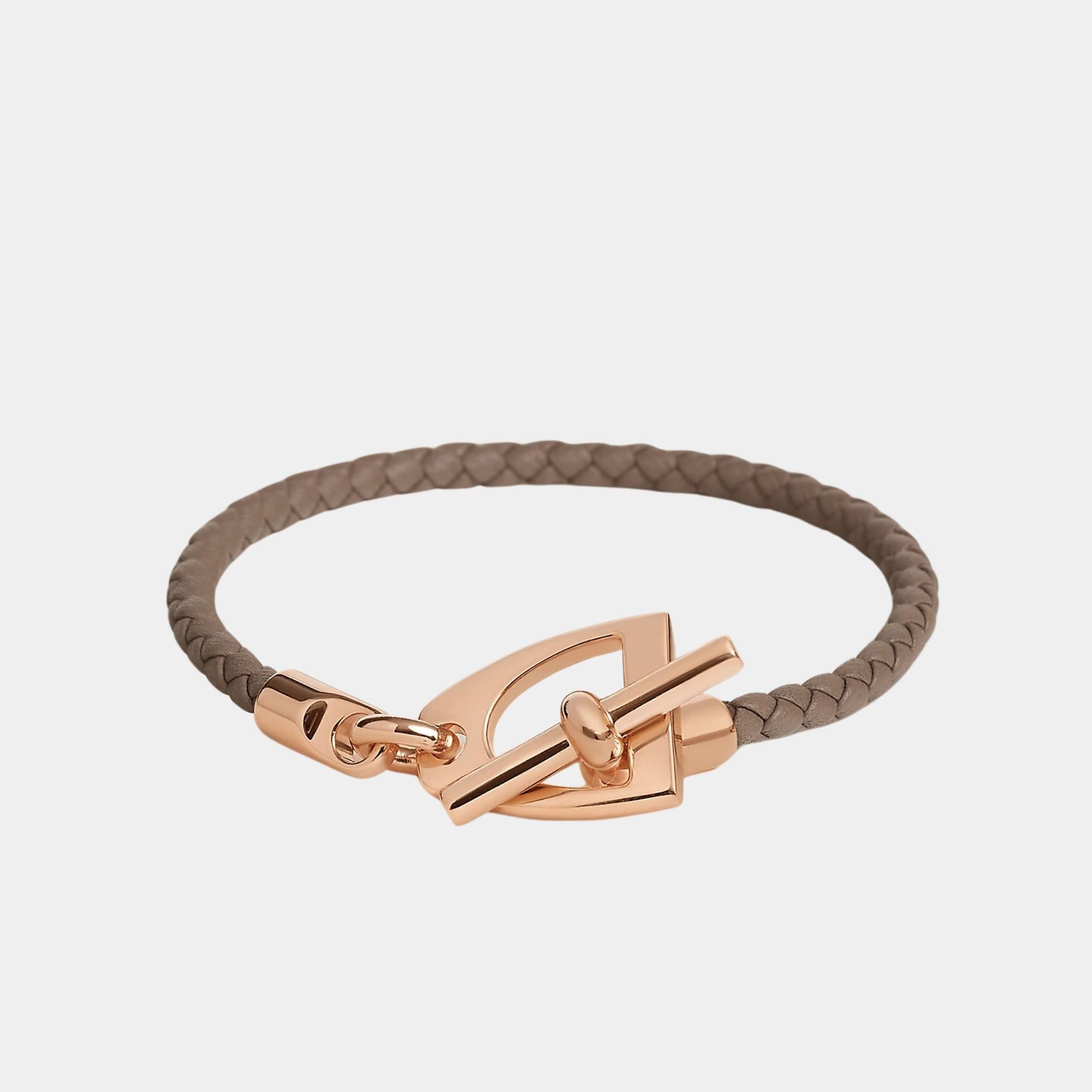 Hermes Etrier Bracelet Swift Calfskin Rose Gold Plated, Etoupe