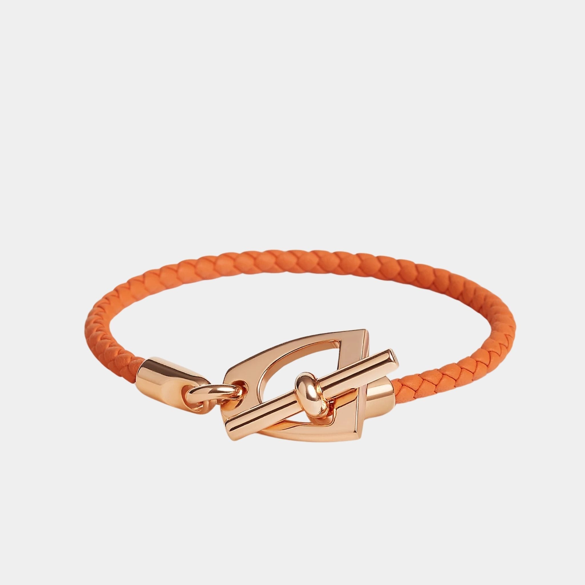 Hermes Etrier Bracelet Swift Calfskin Rose Gold Plated, Orange