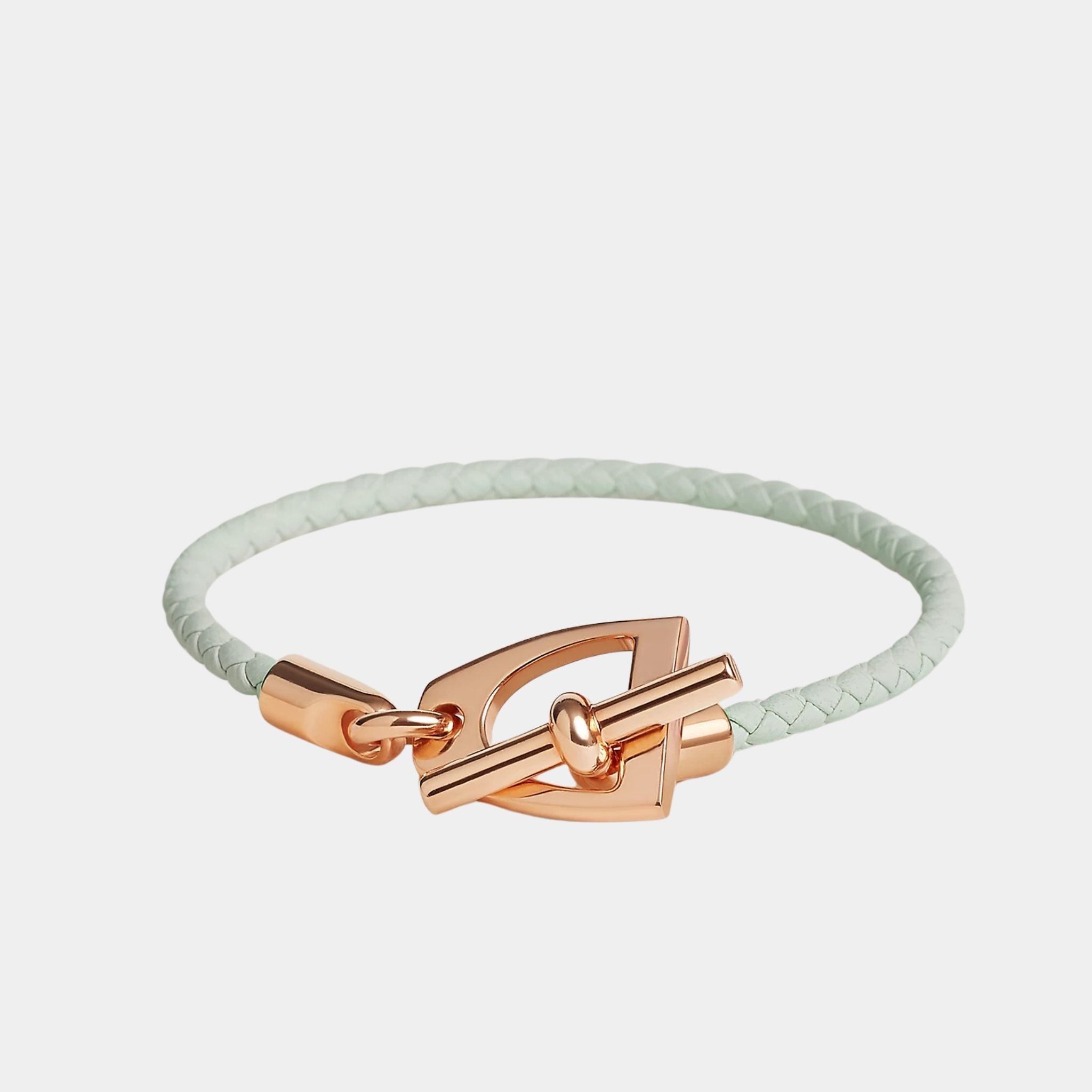Hermes Etrier Bracelet Swift Calfskin Rose Gold Plated, Vert Peppermint