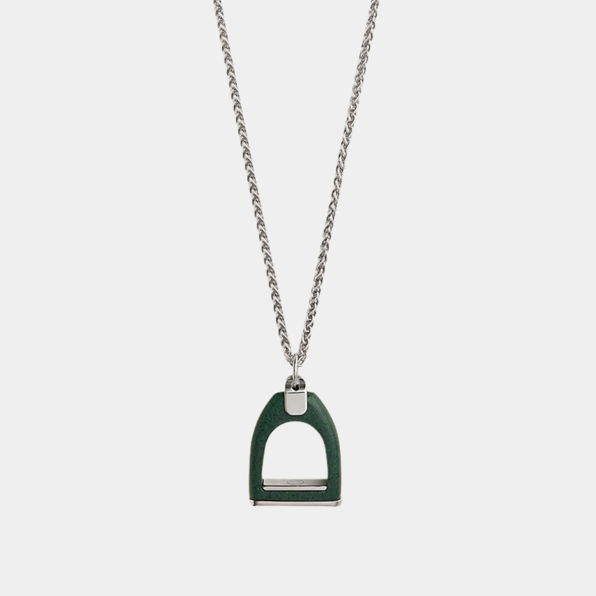 Hermes Etrier Vulcanium Necklace, Vert Fonce