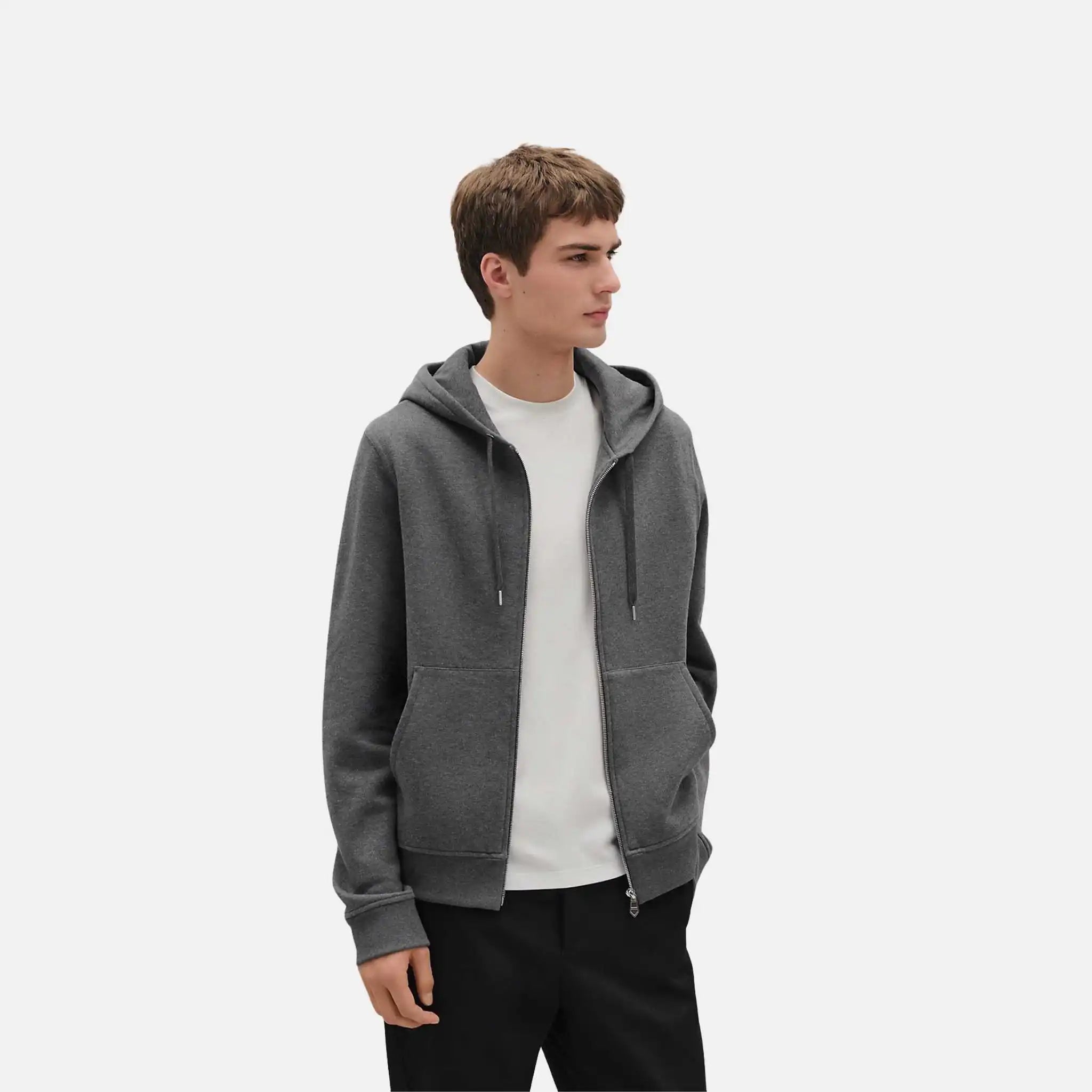 Hermes Ex-Libris Hooded Sweater with Silk Detail, Dark Gray, Front