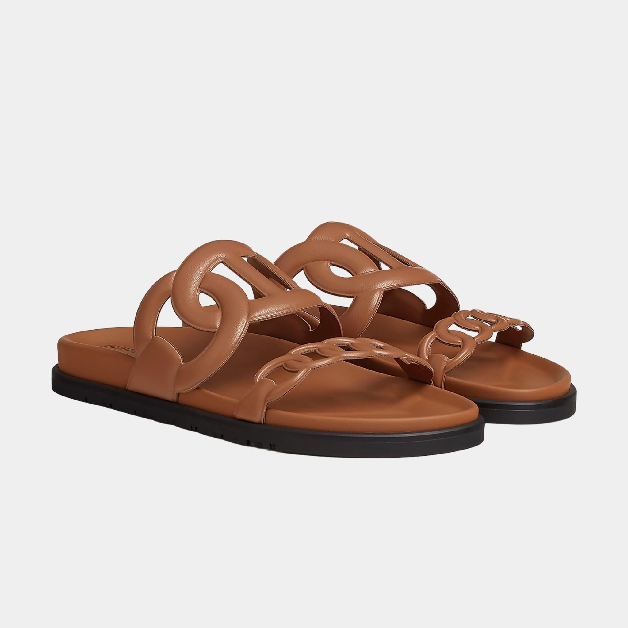 Hermes Extra Sandals in Nappa Leather, Naturel, Front