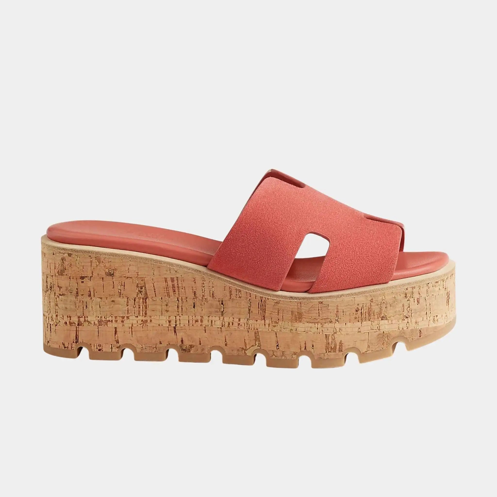 Hermes Eze 30 Sandals Suede Goatskin, Rouge Tomette, Side